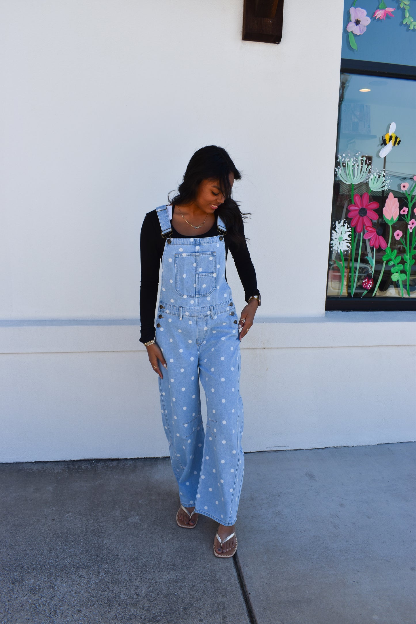 Denim Polka Dot Barrel Overalls