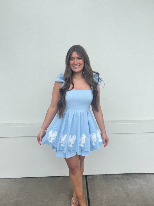 Lobster Blue Gingham Romper
