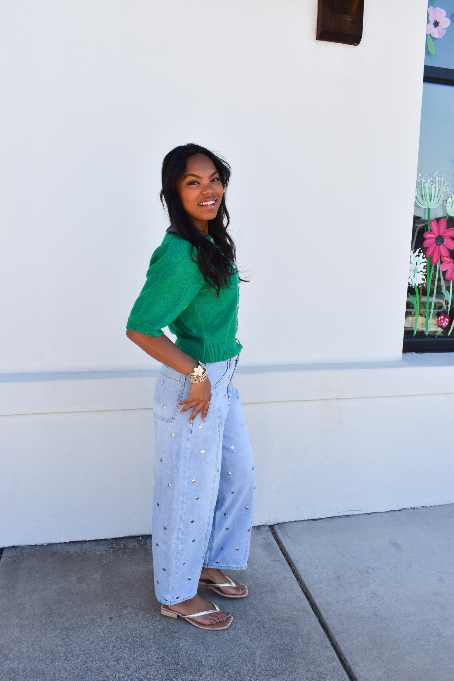 Green Button Short Sleeve Cardigan