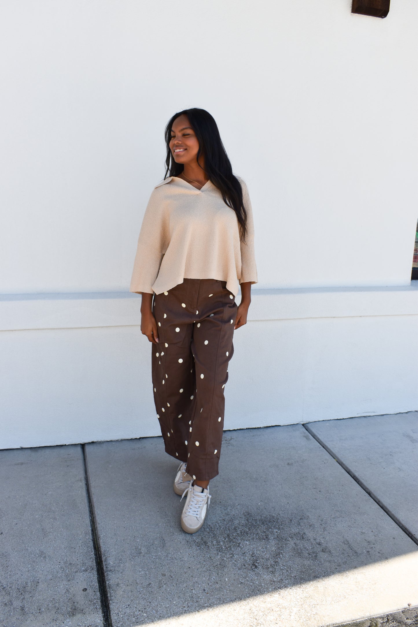 Polo Collar Open V-Neck Pullover