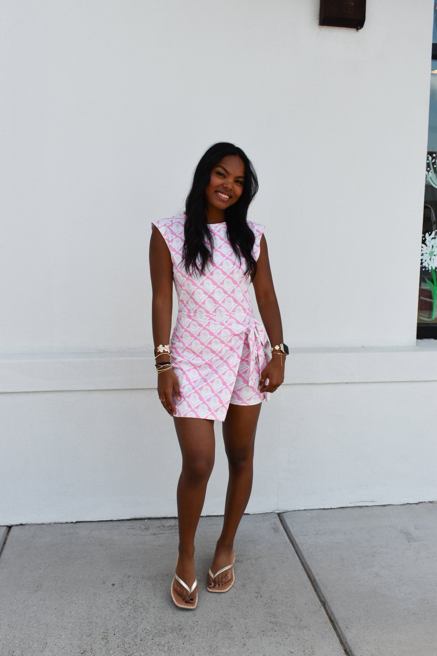 Print Warp Front Side Tie Detail Mini Dress