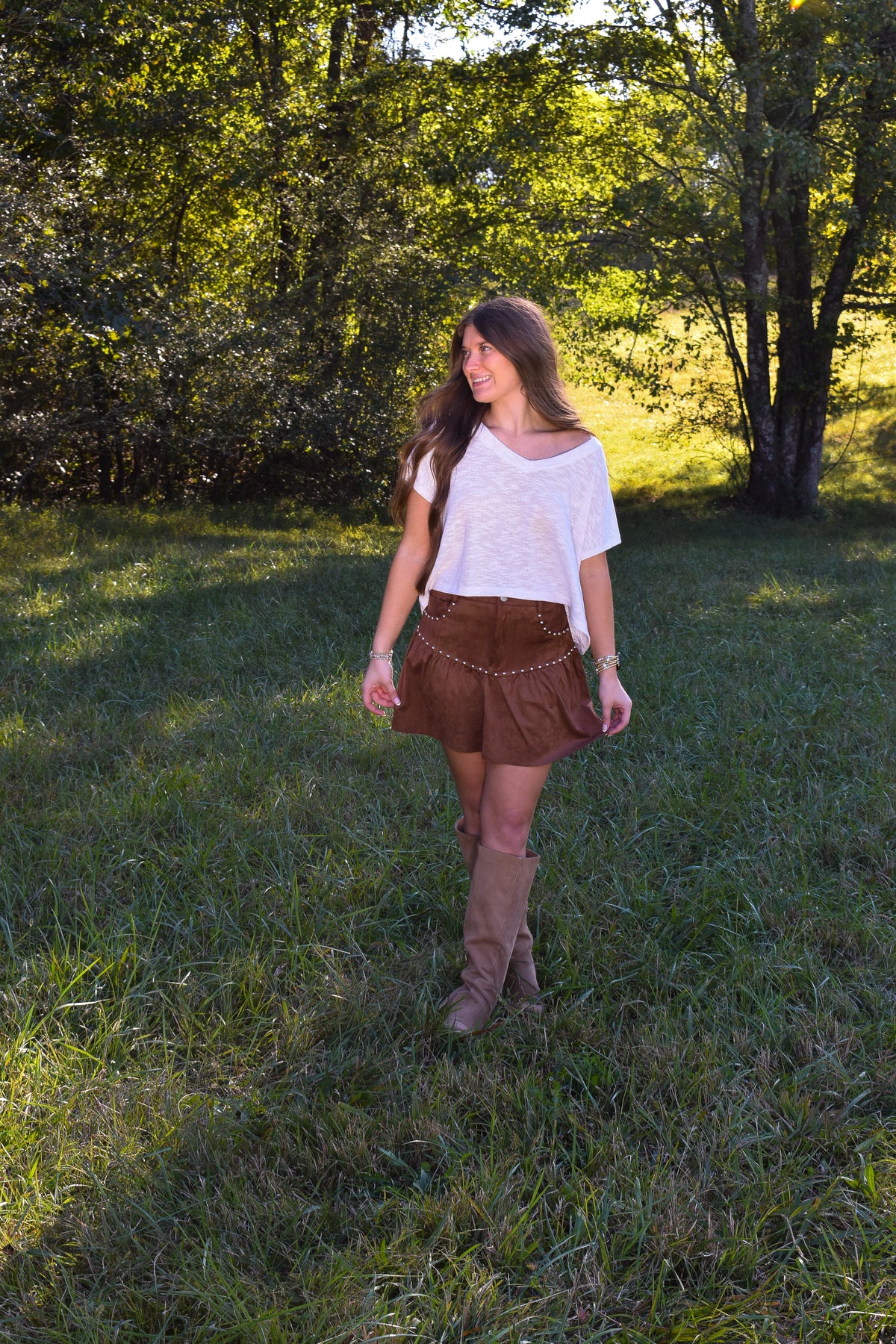 Suede Mini Skirt W/ Stud Detail