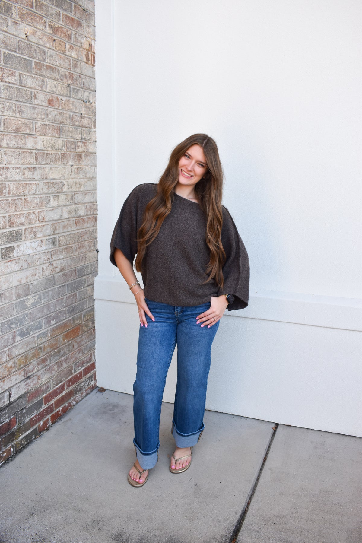 Gloria One Shoulder Knit Top: Brown