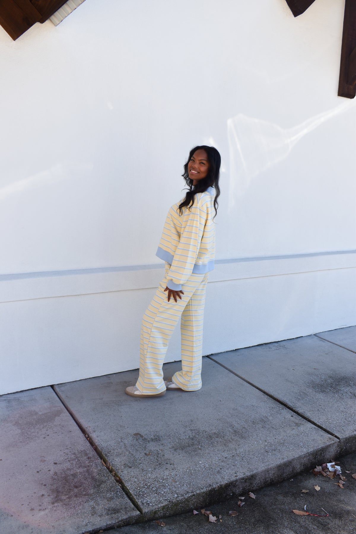 Striped Mockneck: Baby Blue/Lemon