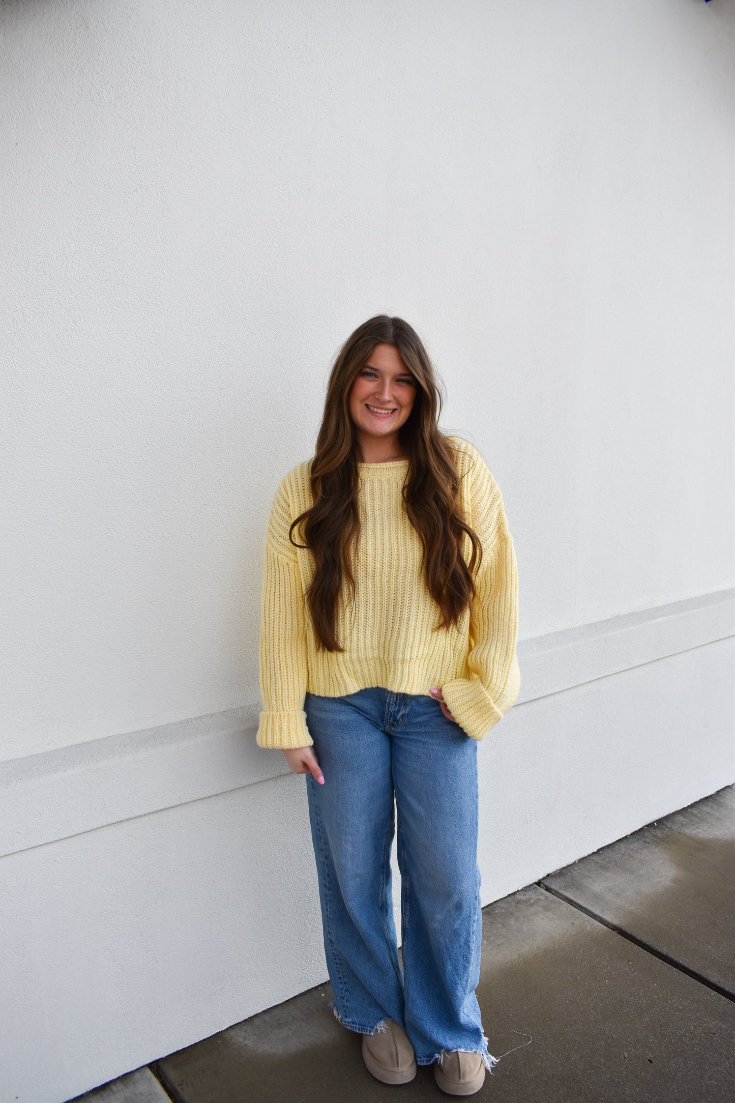 Boat Neck Chunky Yellow Sweater