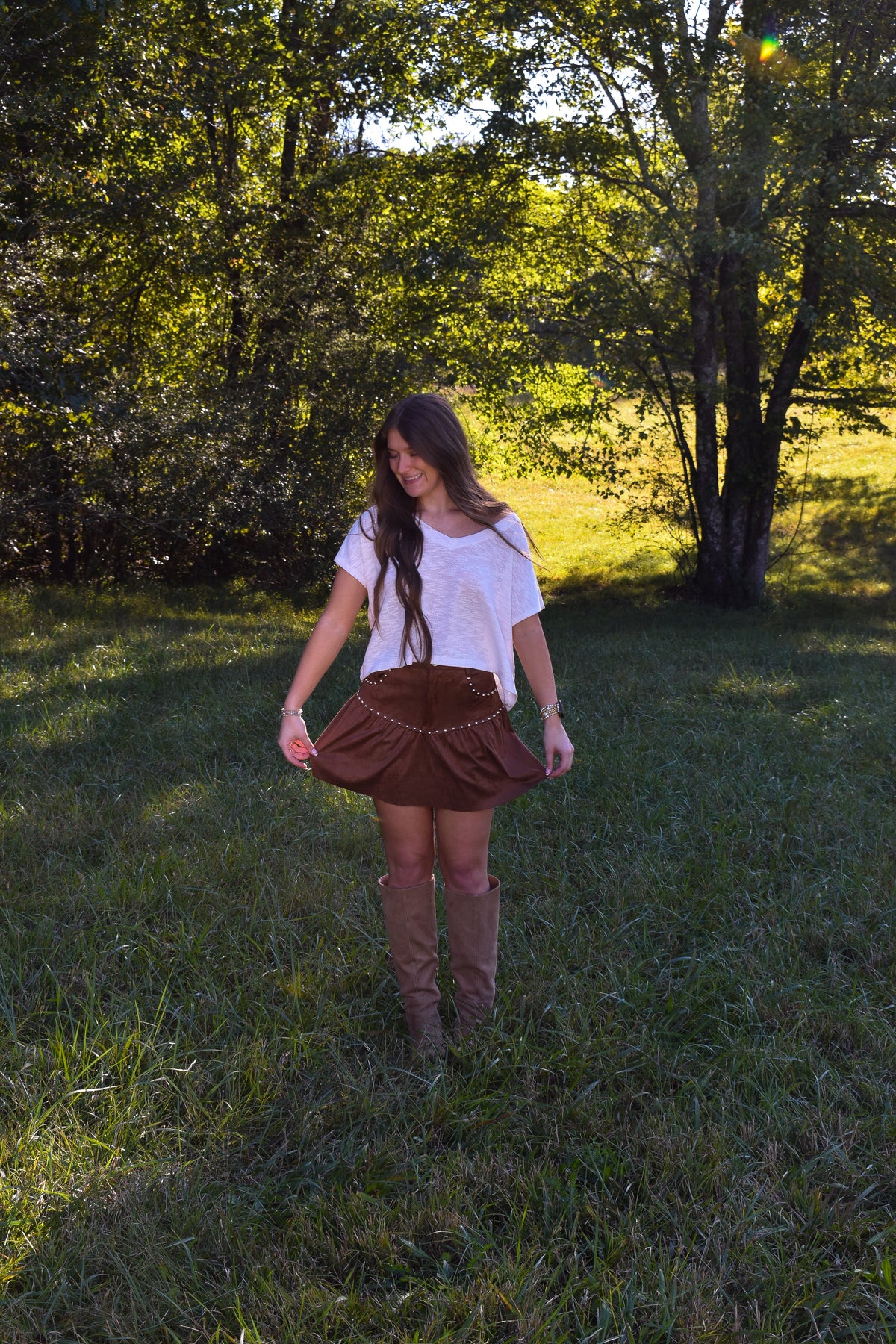 Suede Mini Skirt W/ Stud Detail