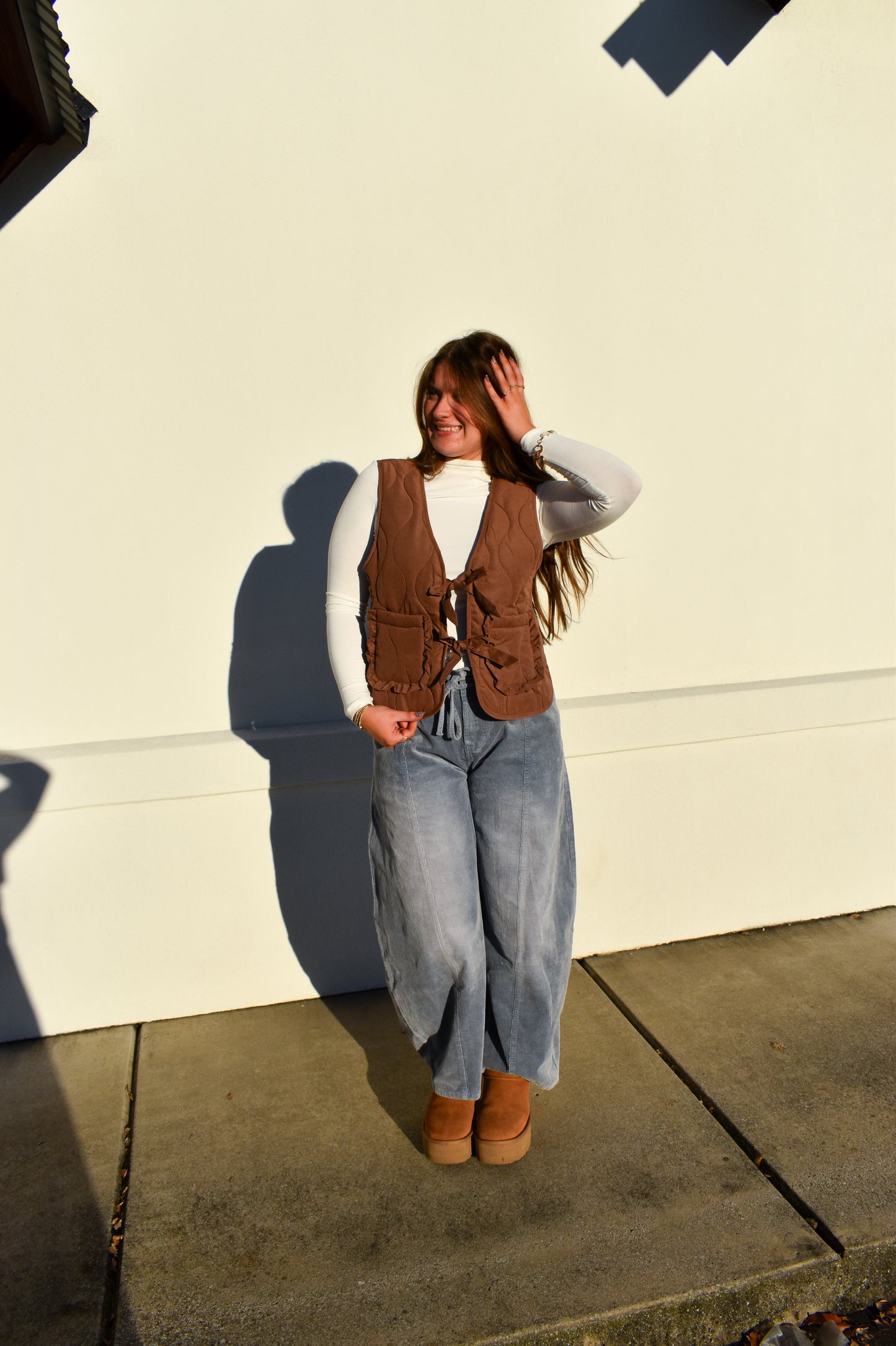 Quilted Bow Vest: Chestnut