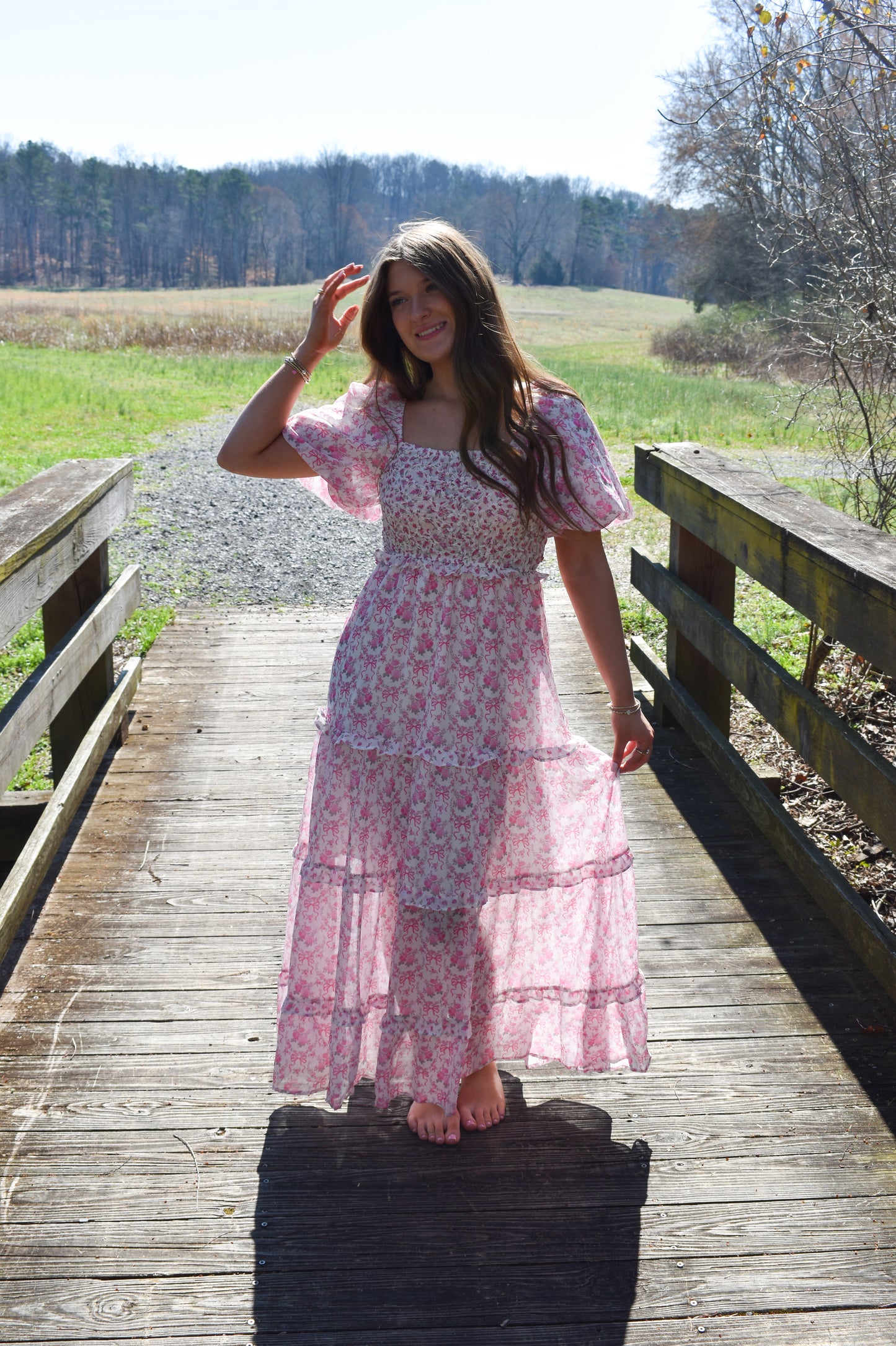 Bubble Floral Bow Maxi Dress