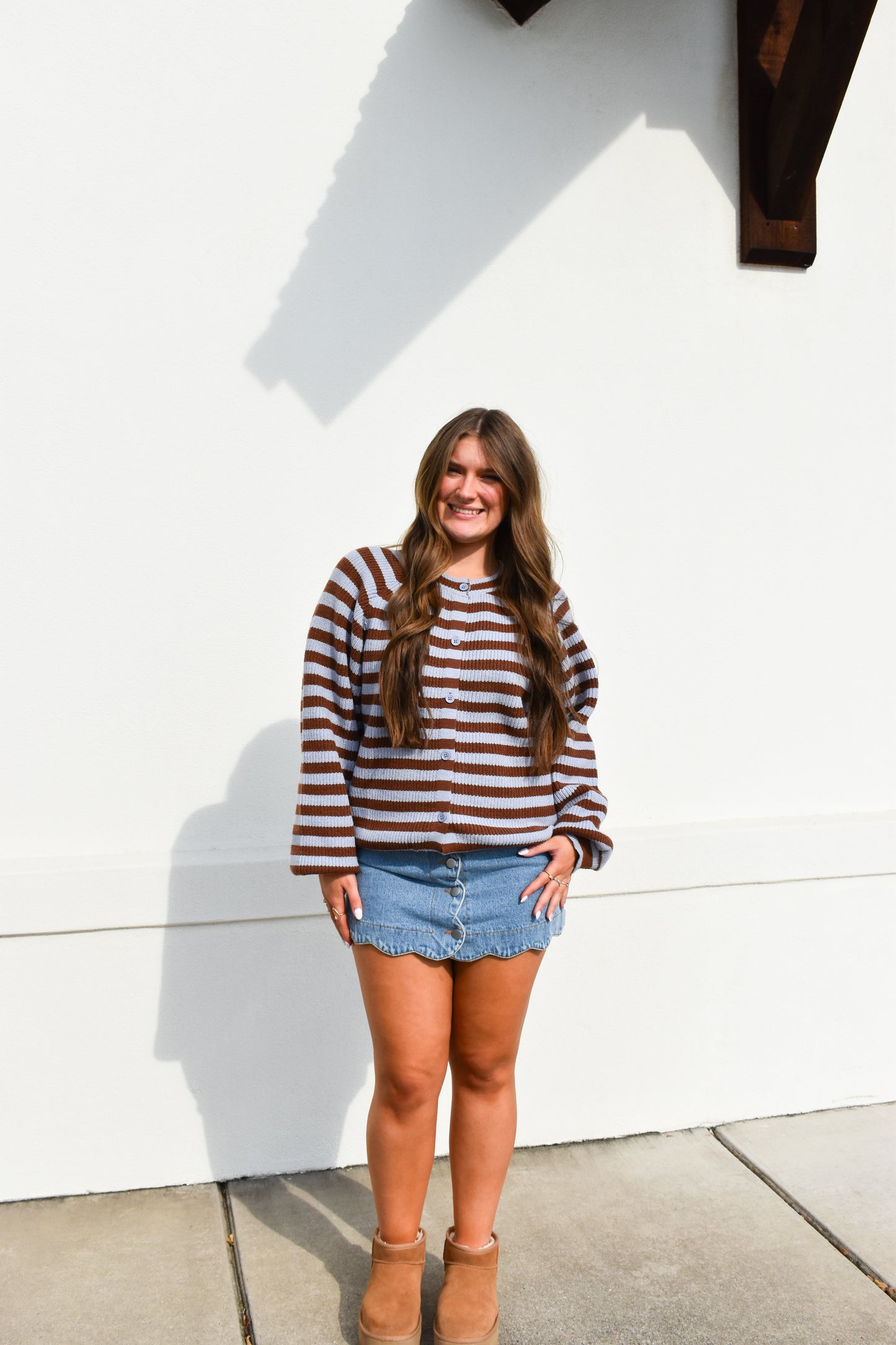 Brown/Blue Striped Sweater Cardigan
