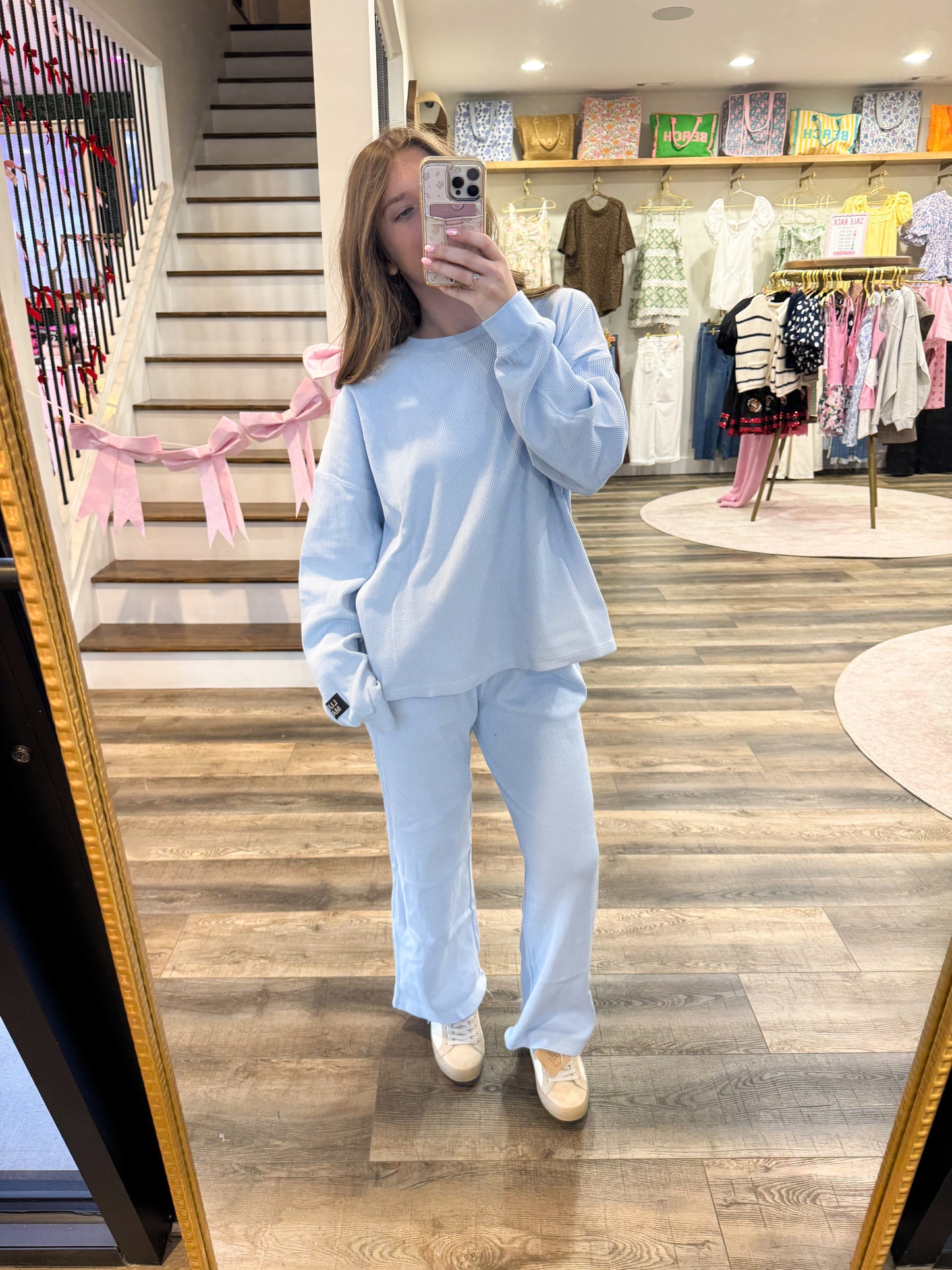 Lulu Mac Waffle Long Sleeve: Light Blue