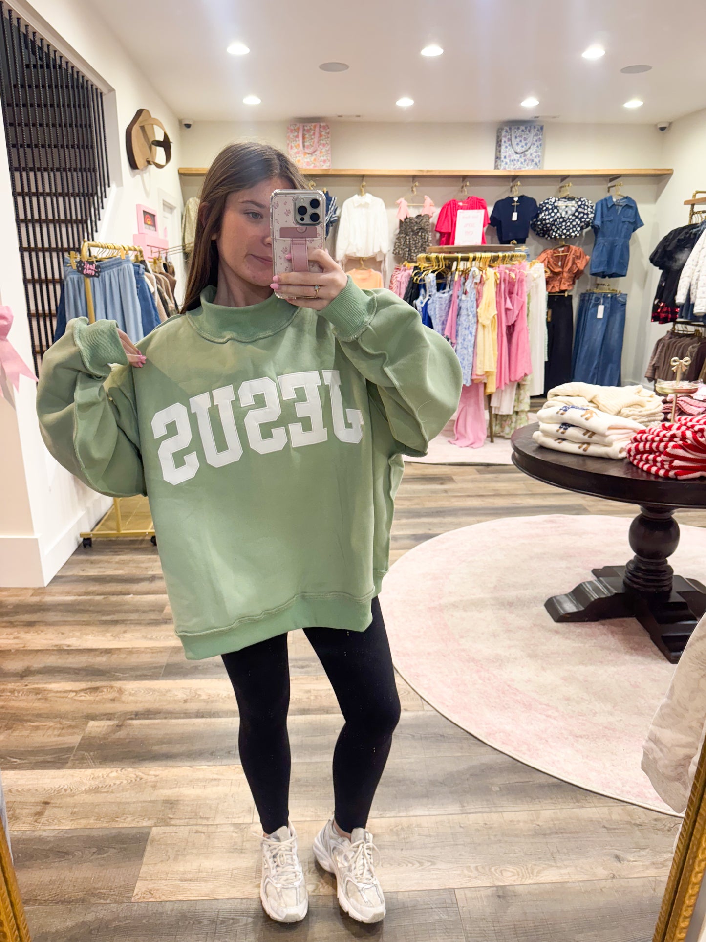 Jesus Embroidered MockNeck: Green