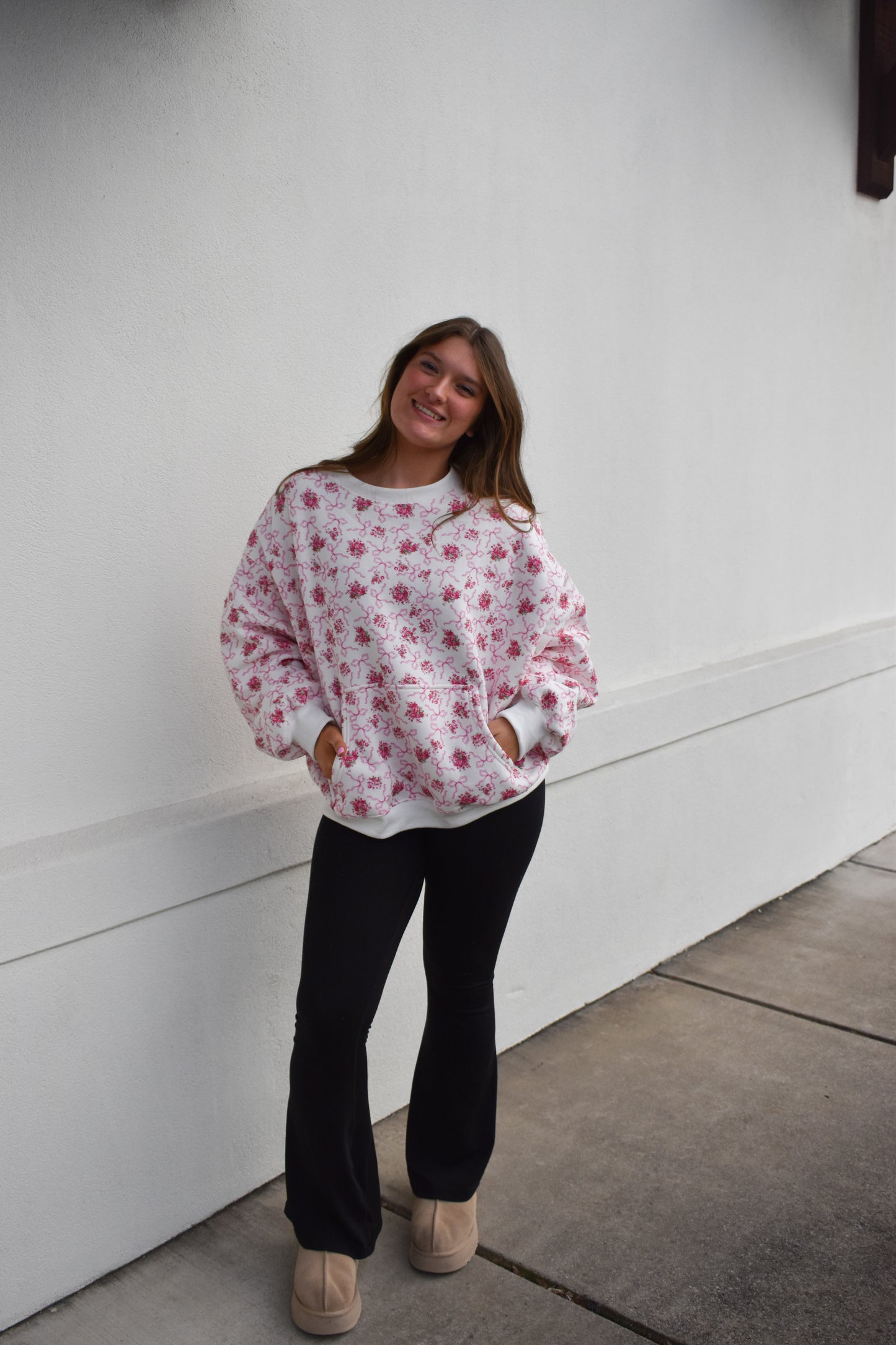 Floral Print Fleece Crew Neck