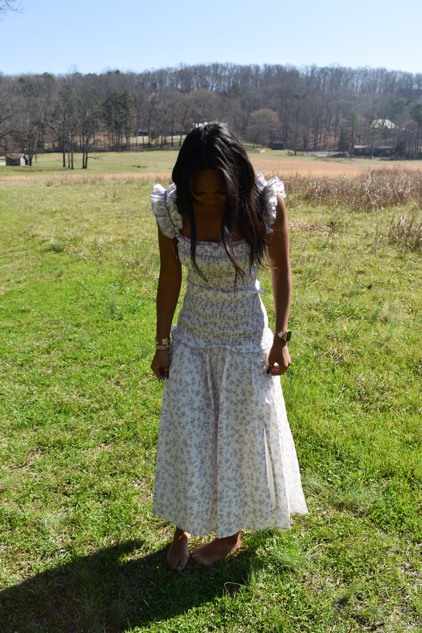 Lavender Garden Smocked Midi Dress