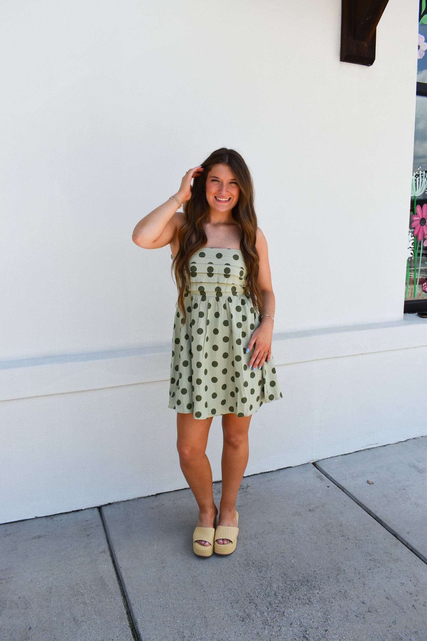 Sage Polka Dot Mini Dress