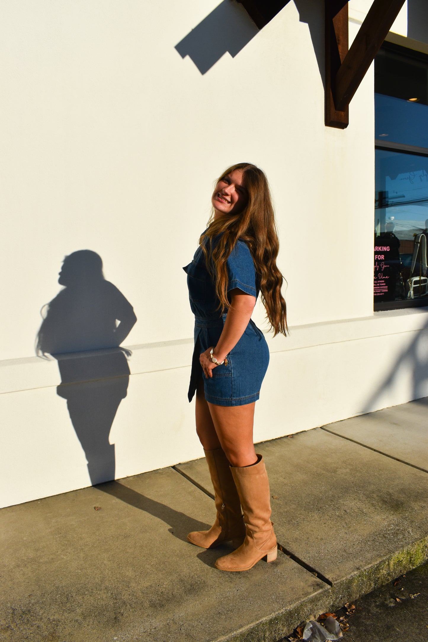 Denim Romper W/ Pockets & Wrap Detail