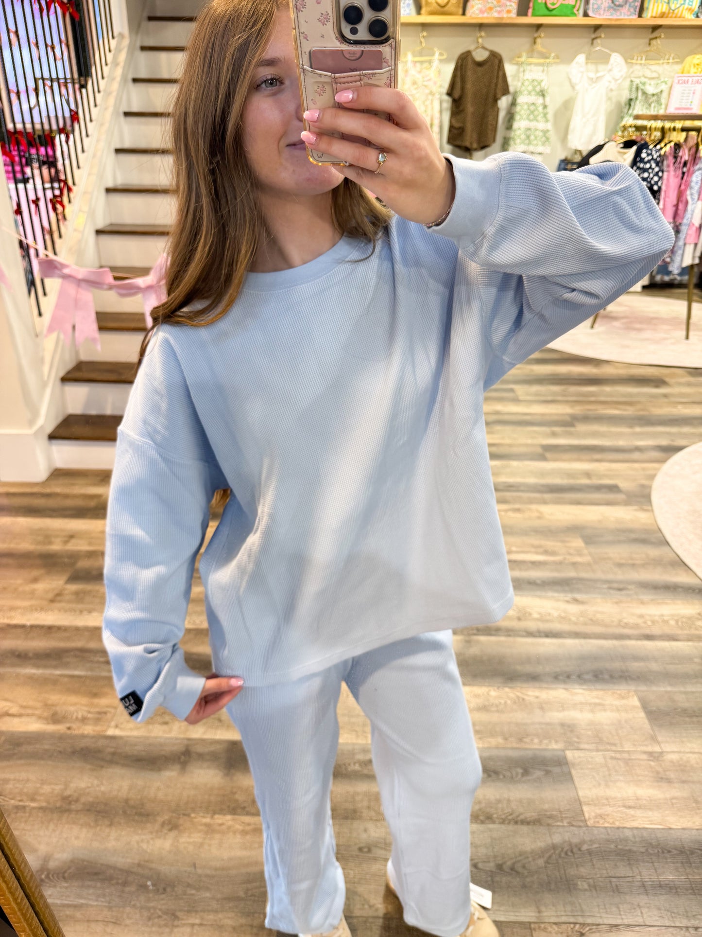 Lulu Mac Waffle Long Sleeve: Light Blue