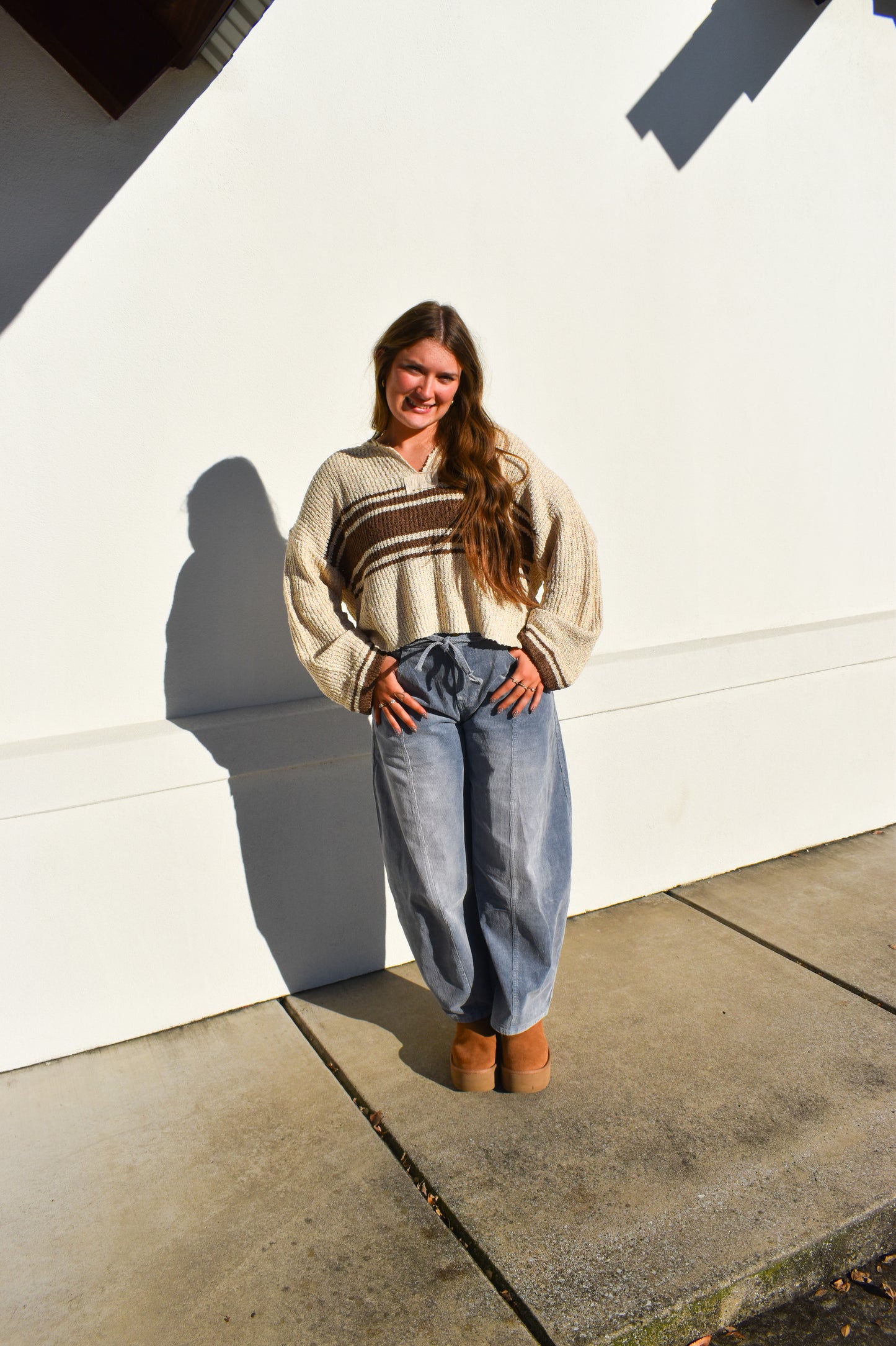 Stripe Patch Long Sleeve Sweater