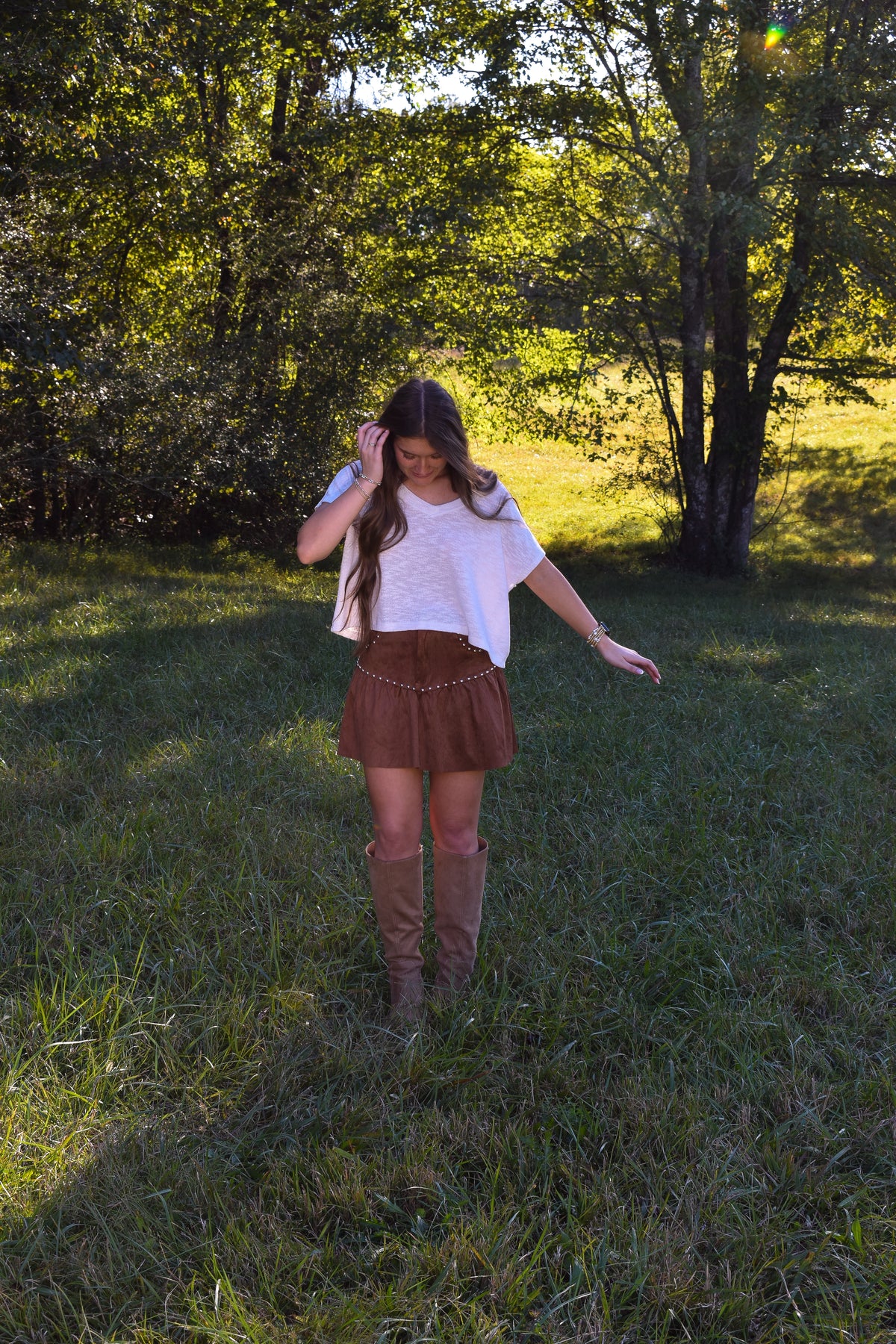 Suede Mini Skirt W/ Stud Detail