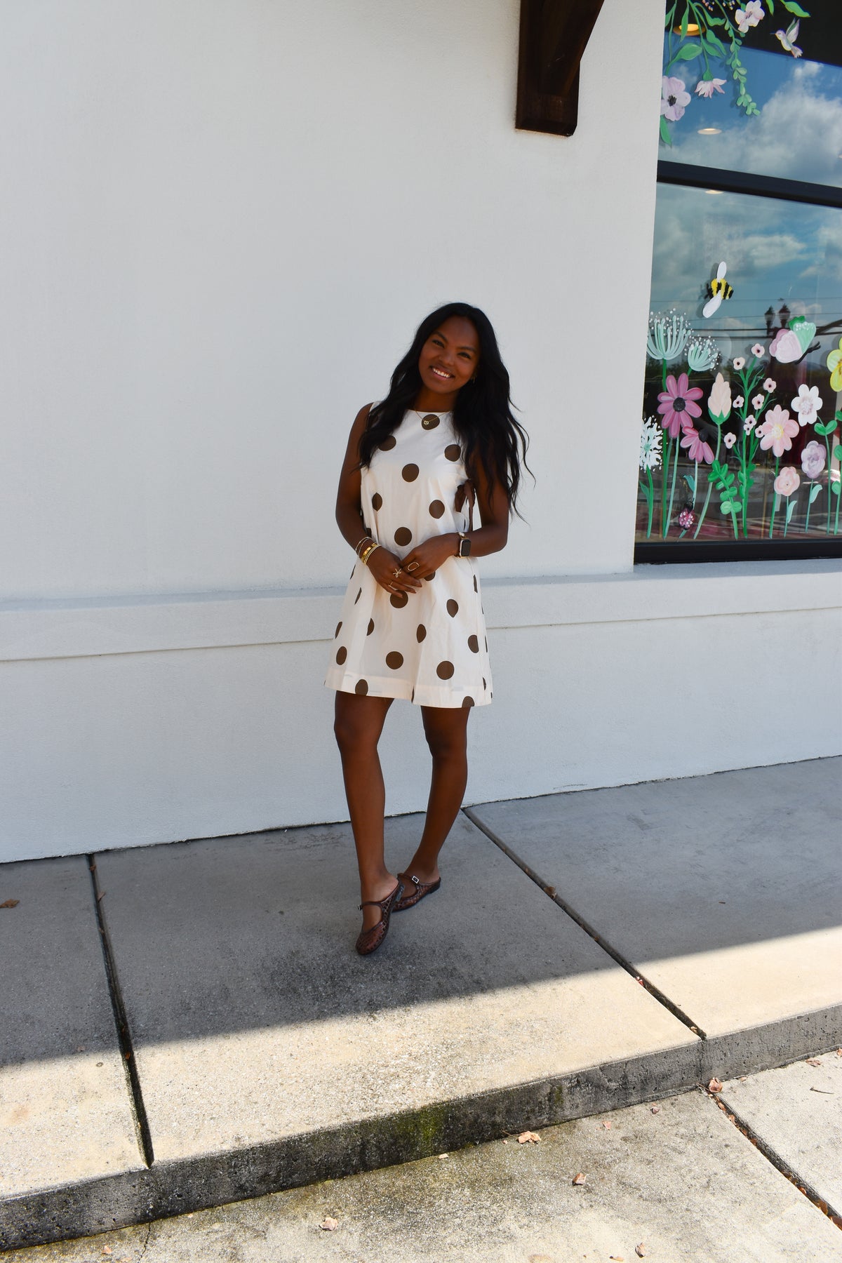 Polka Dot Sleeveless Mini Dress W/ Bow Detail