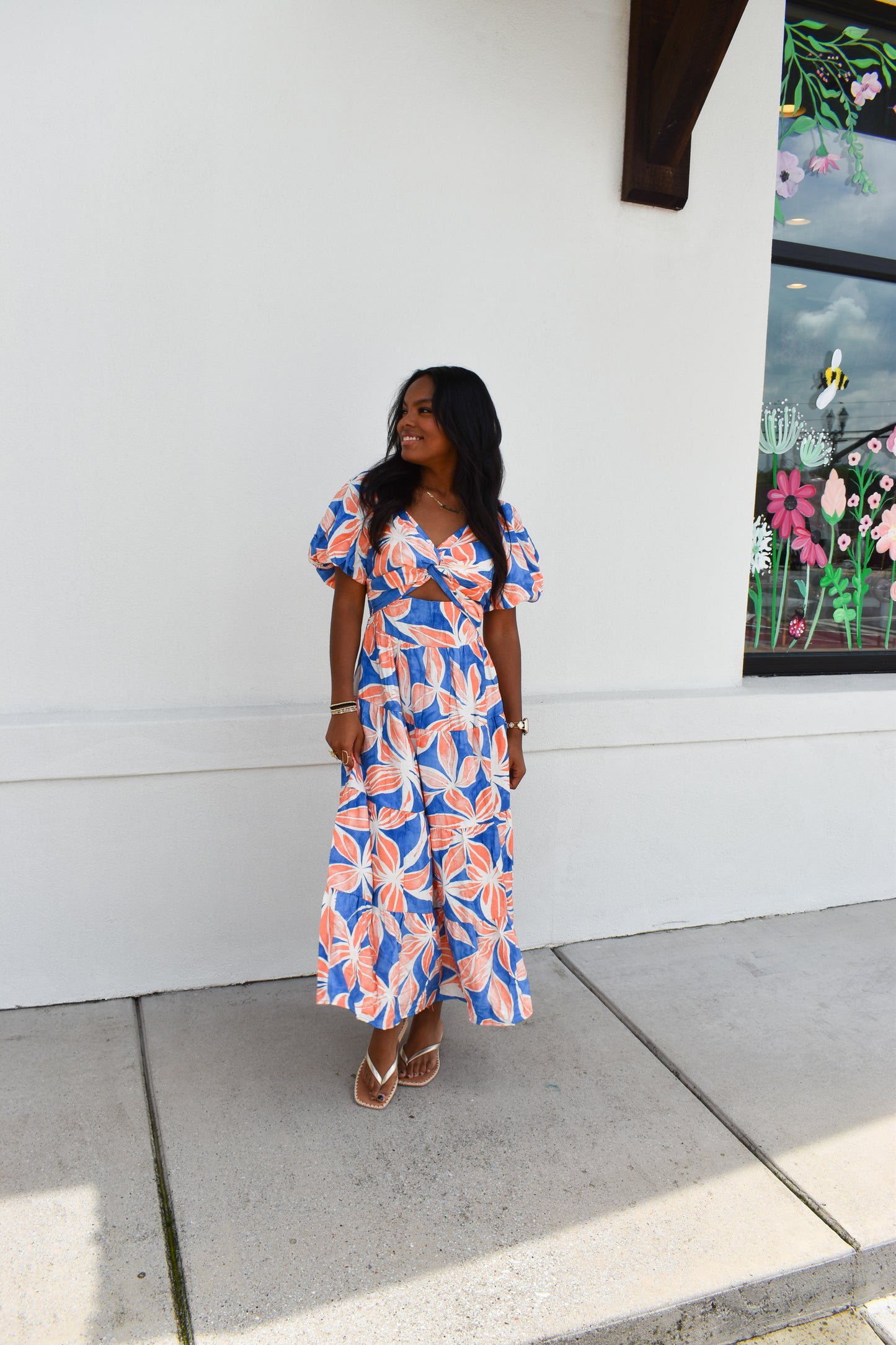 Blue/Orange Floral Maxi Dress
