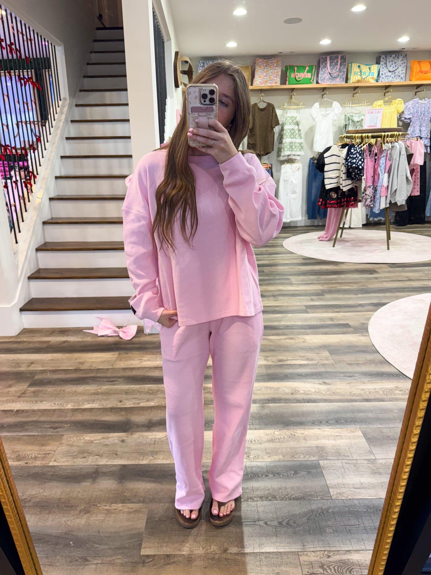 Lulu Mac Waffle Long Sleeve: Light Pink