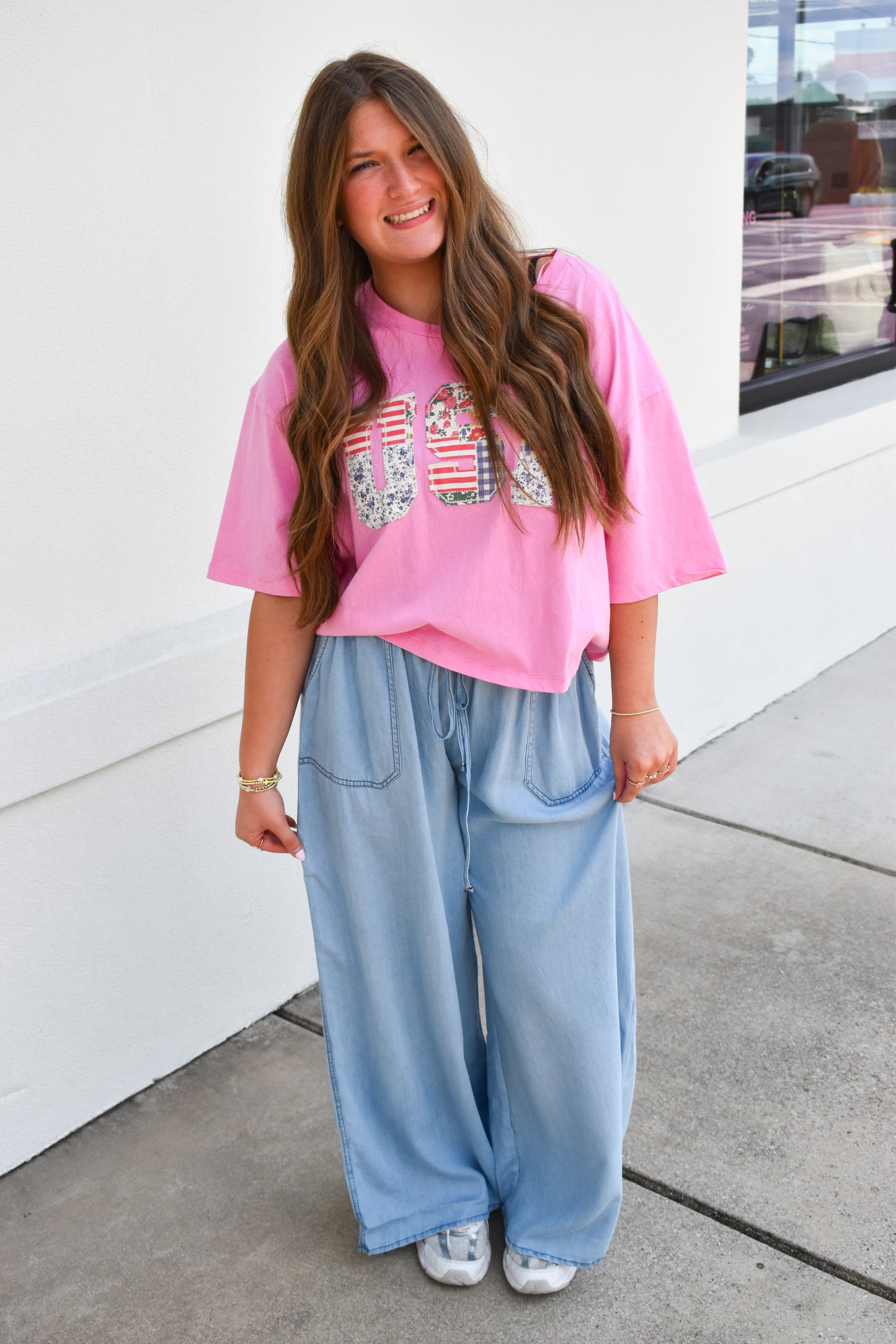 Light Denim Flowy Tie Pants