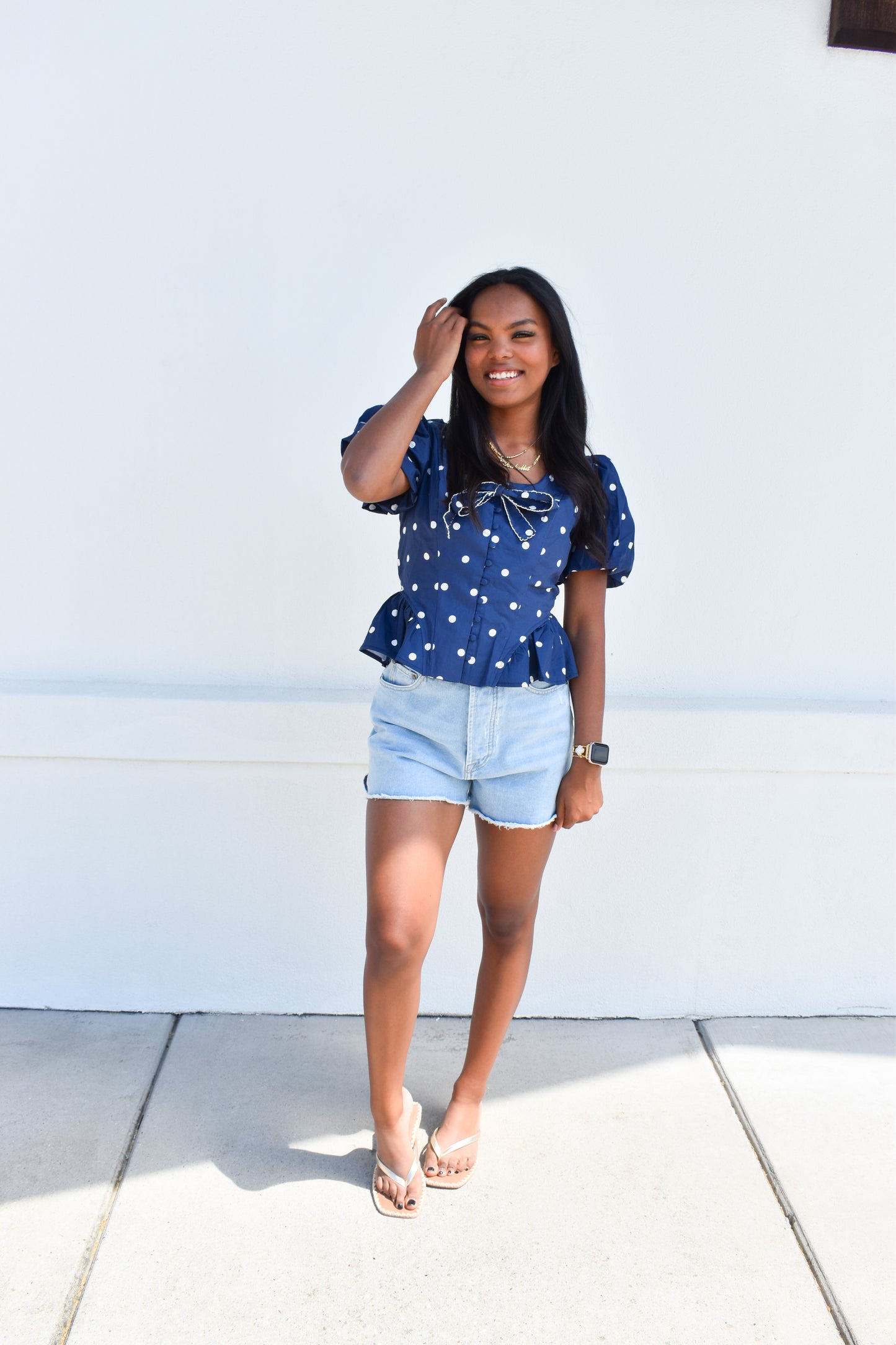 Pola Dot Bubble Hem Top