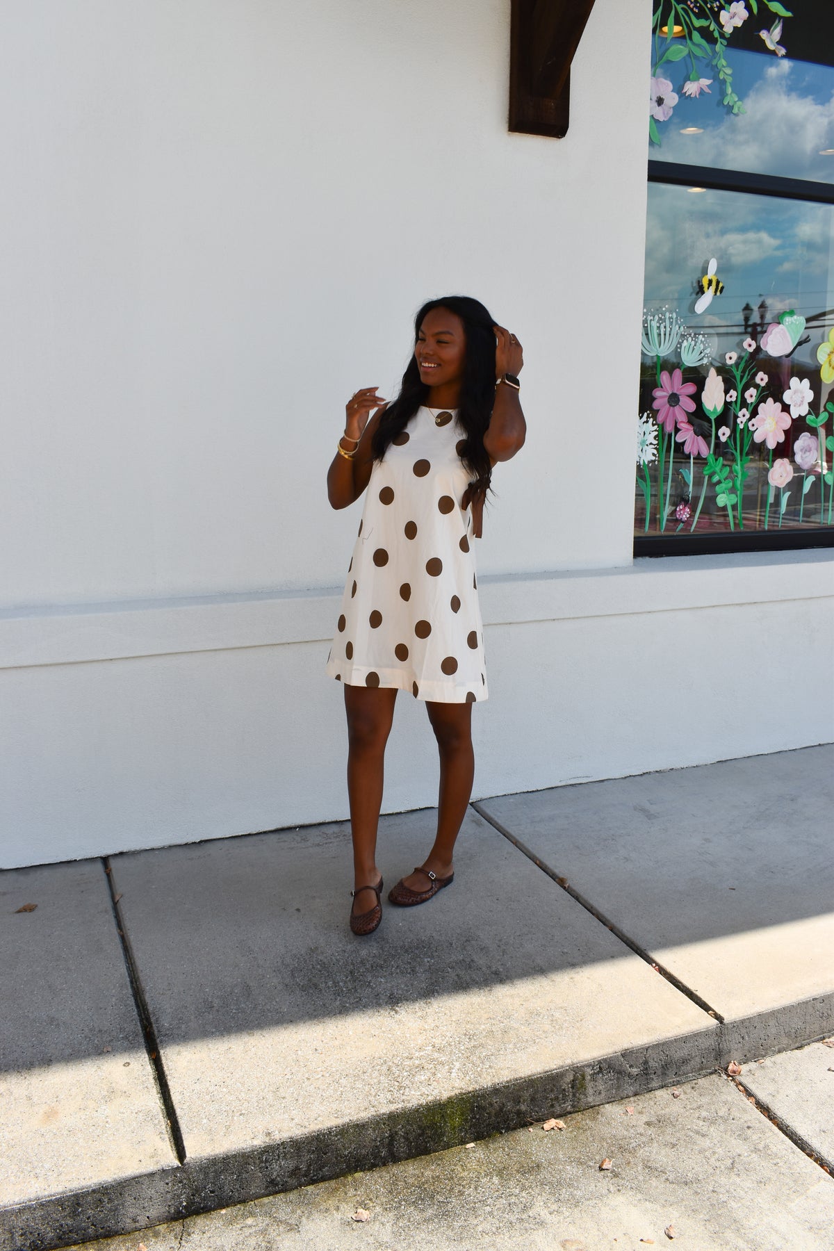 Polka Dot Sleeveless Mini Dress W/ Bow Detail