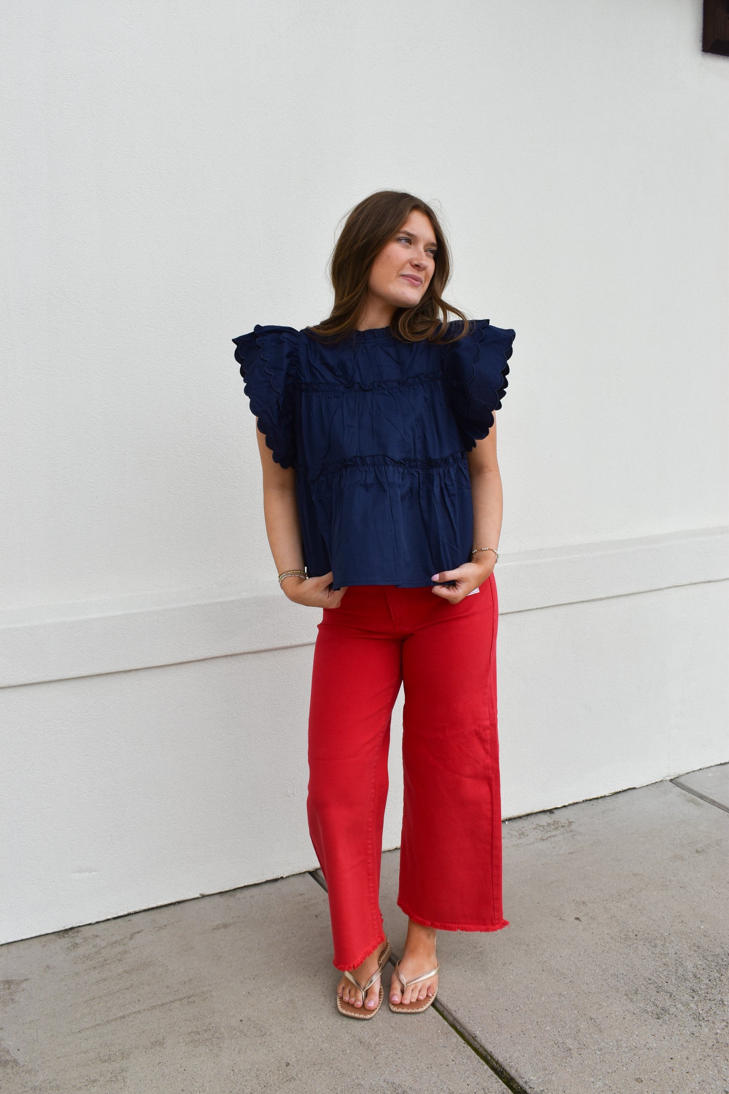 The Navy Scallop Ruffle Top