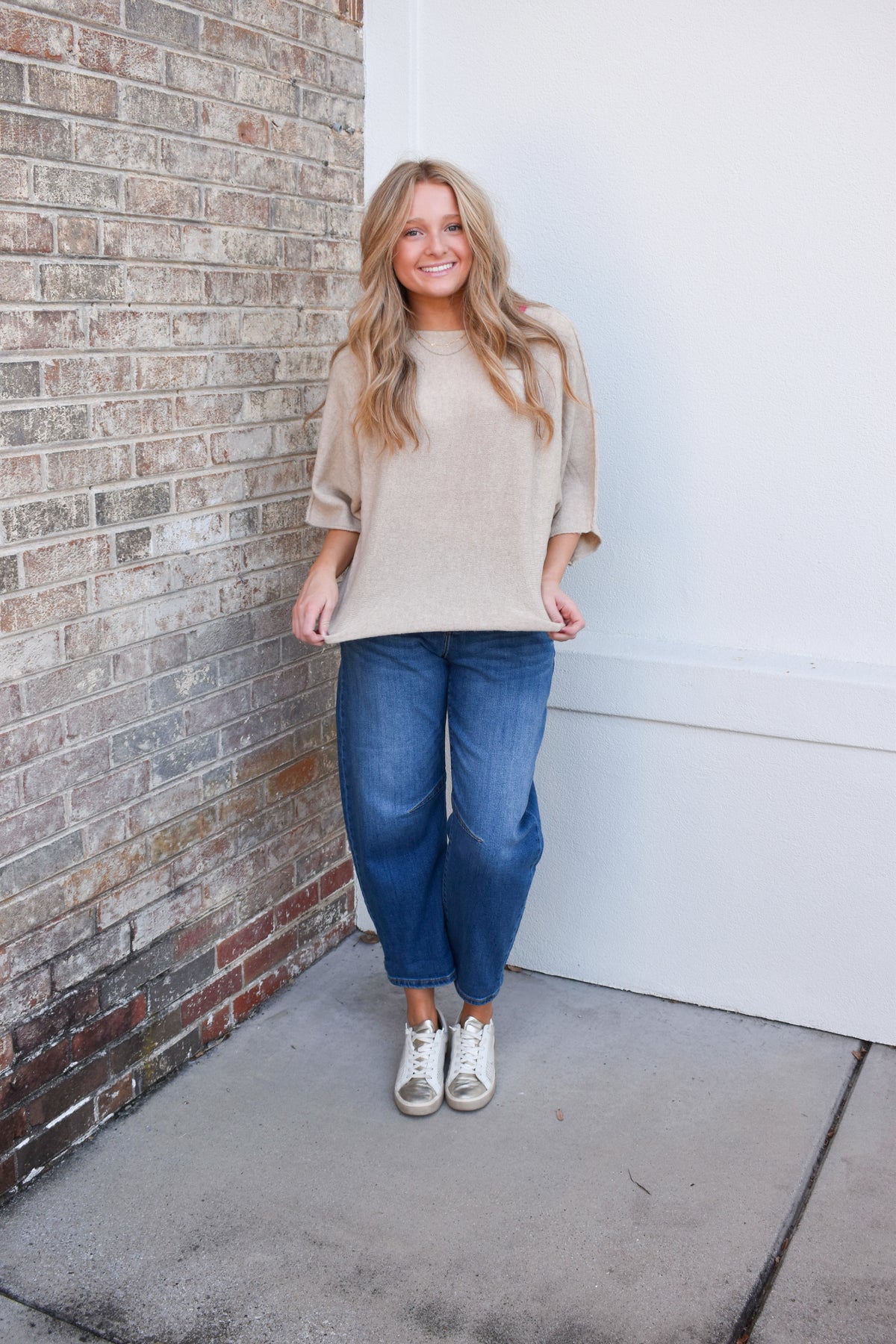 Gloria One Shoulder Knit Top: Oatmeal