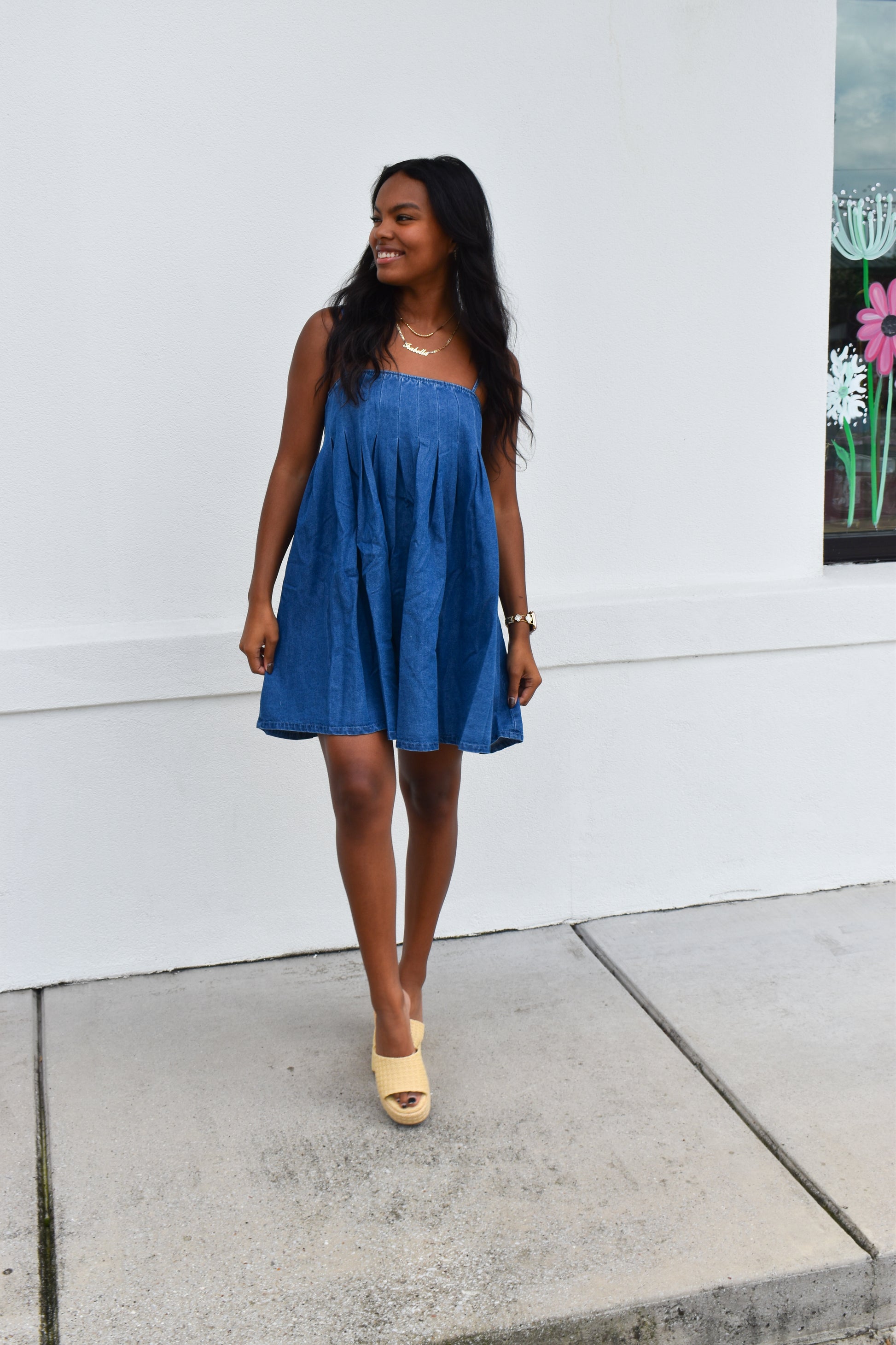 Denim Pleated Babydoll Dress – Simply Grace Boutique