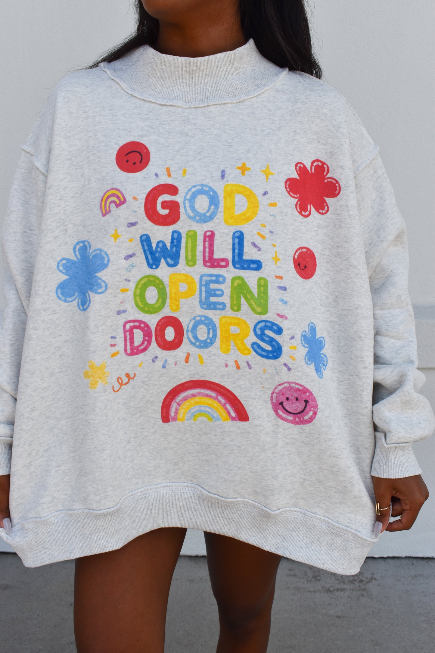 'OPEN DOORS' GRAPHIC Reversible Mockneck