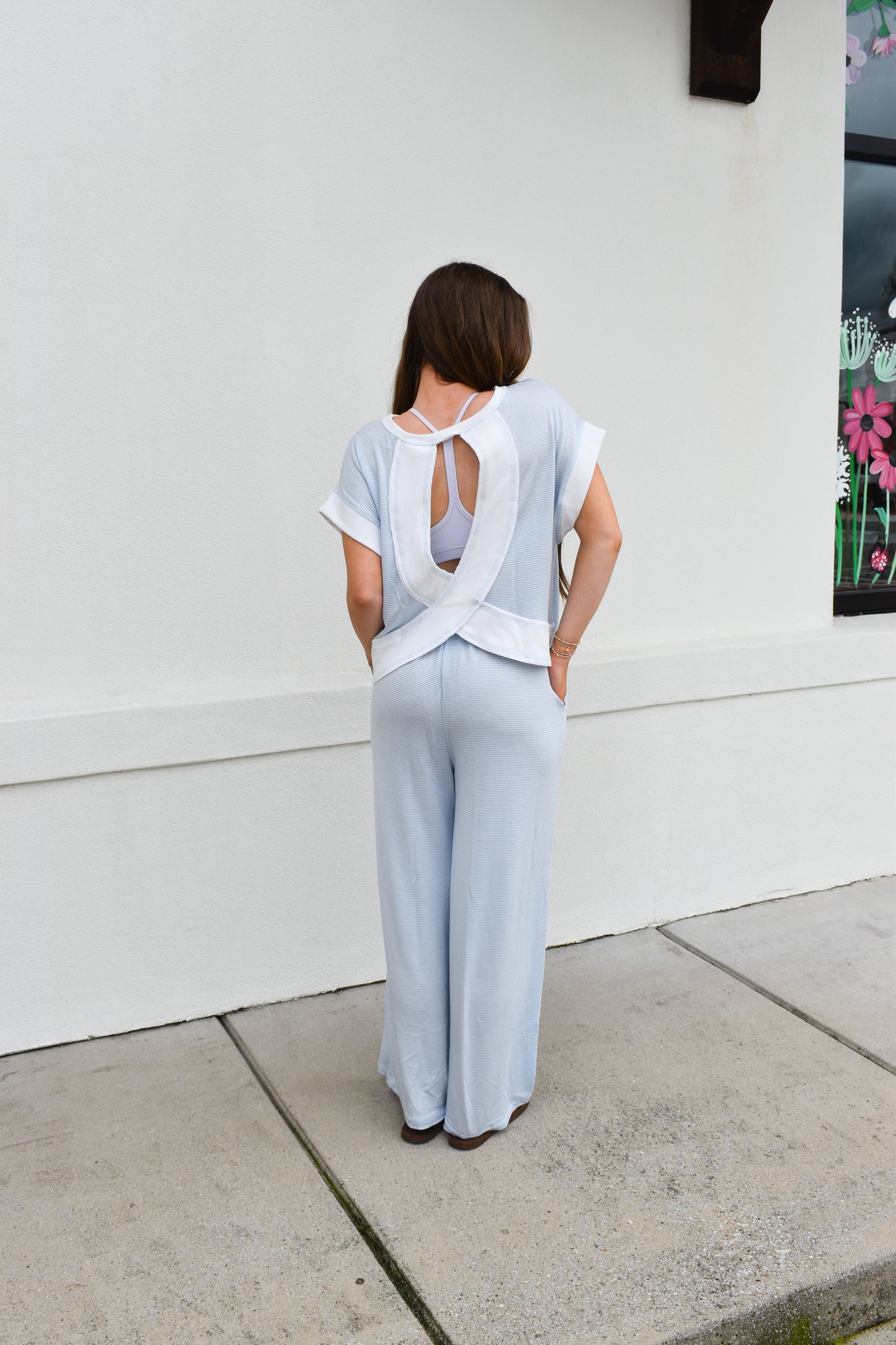 Open Back Striped Top: Blue