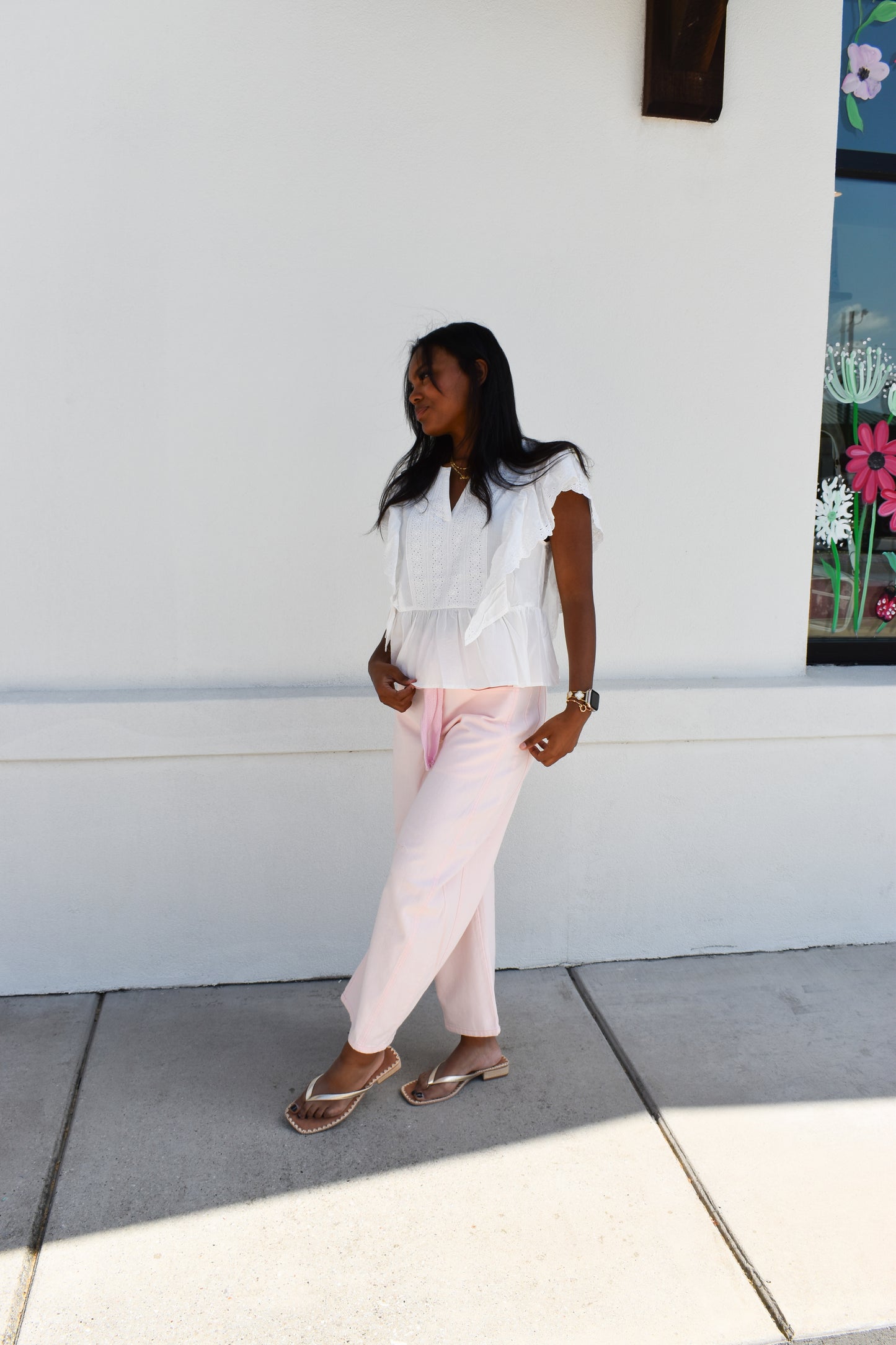 Delicately Embroidered Eyelet Ruffled Cotton Poplin Blouse