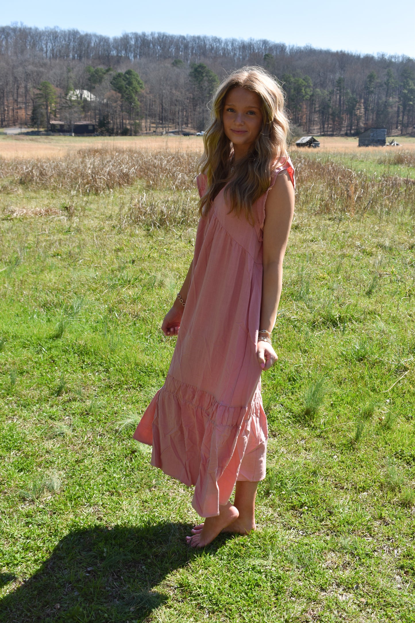 Blush Ruffle Midi Dress