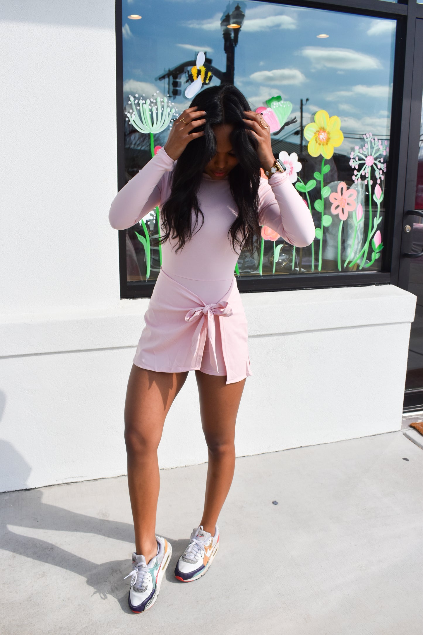 Long Sleeve Wrap Tie Front Dress