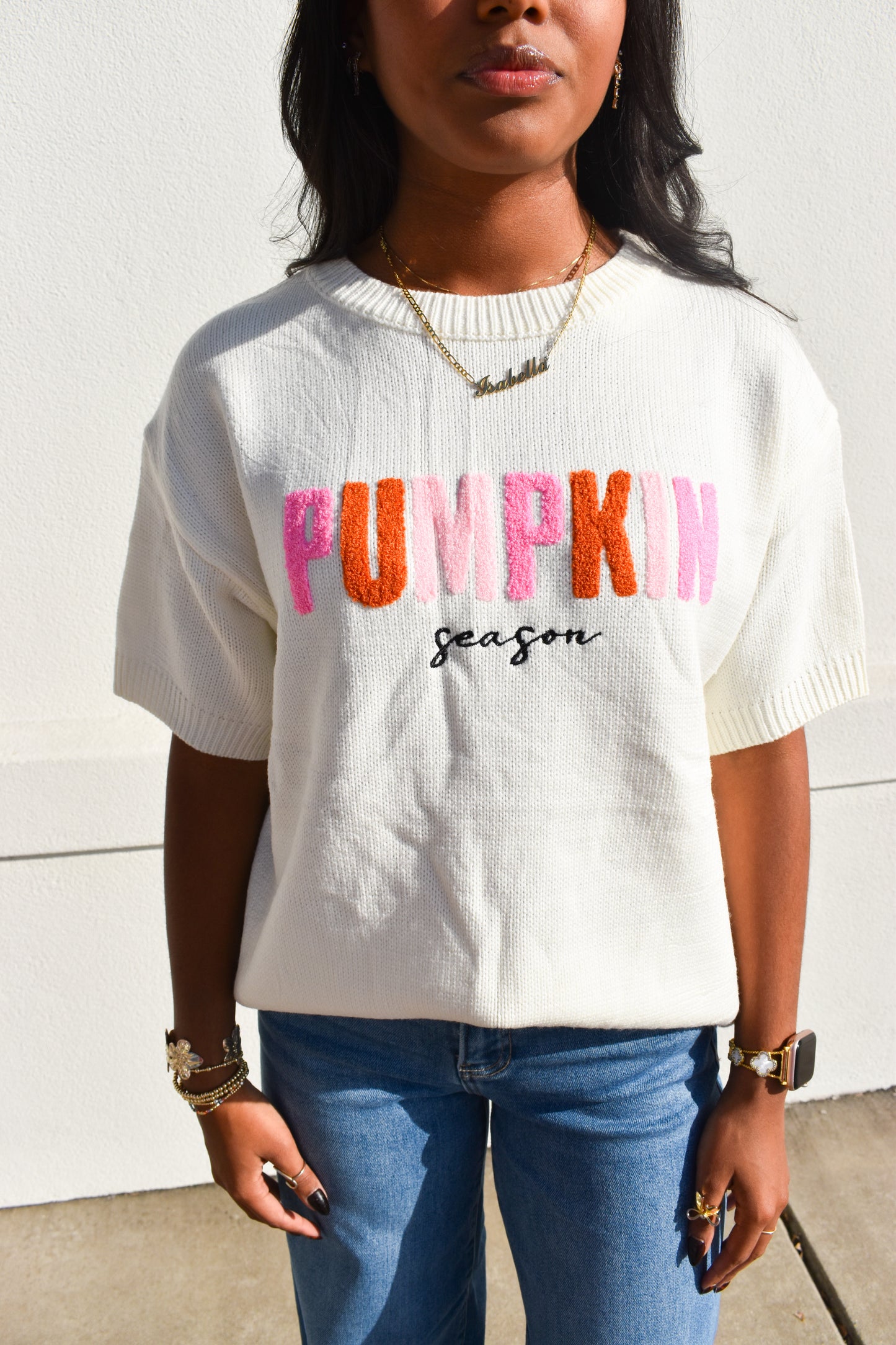 Pumpkin Season Embroidered Short Sleeve