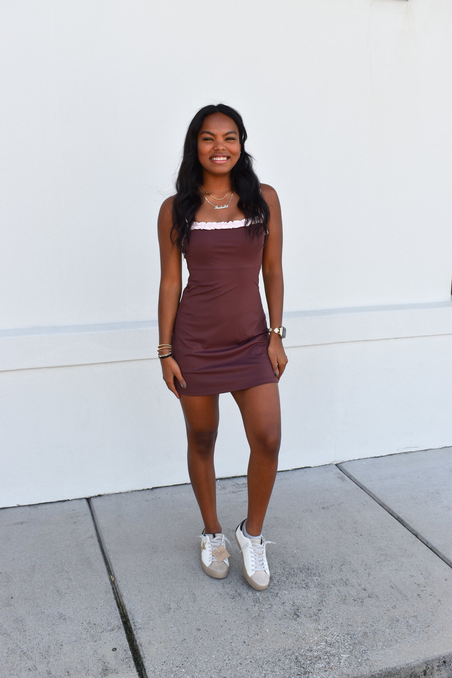 Chocolate W/ Pink Ruffle Detail Athletic Dress
