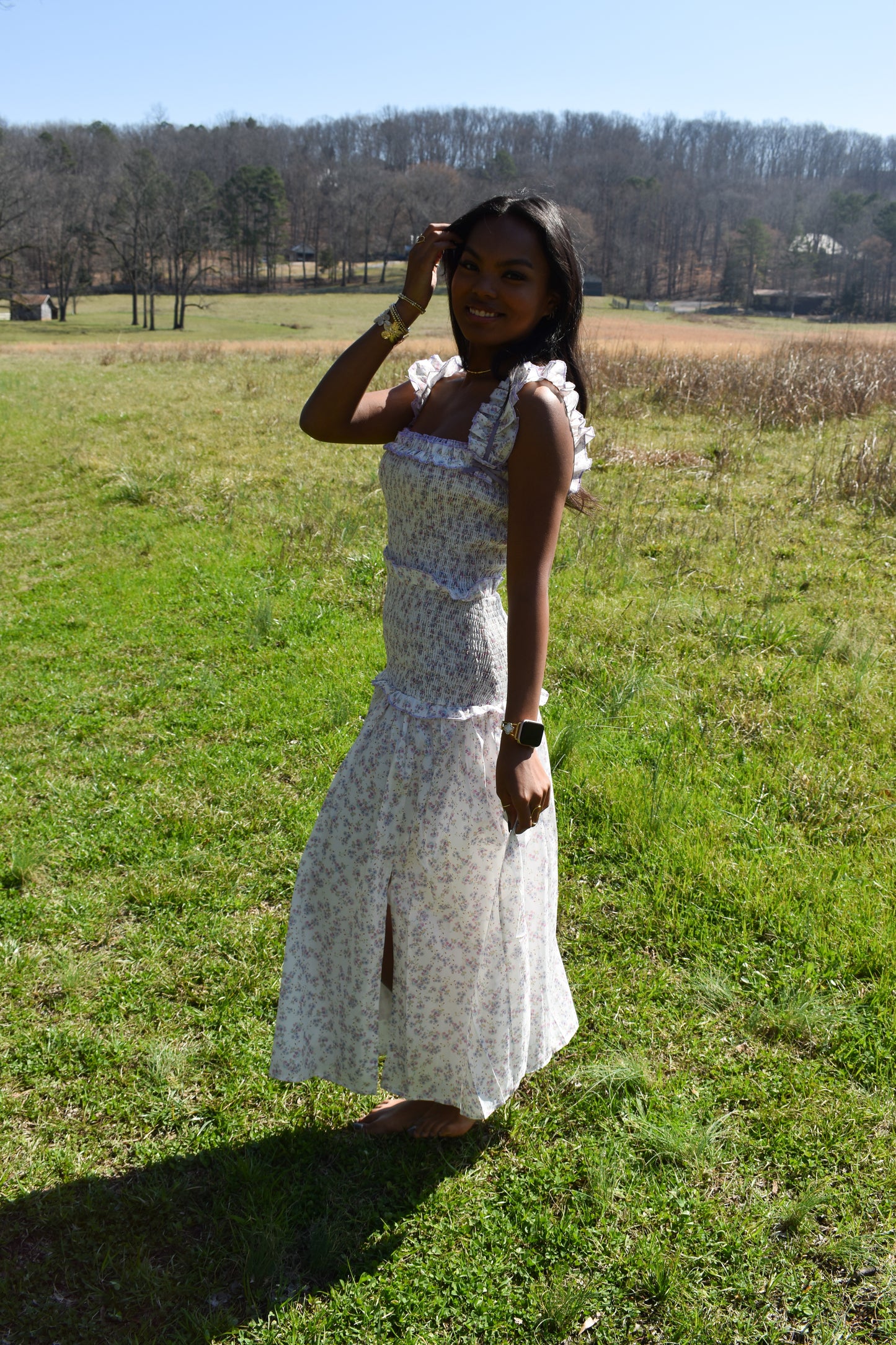 Lavender Garden Smocked Midi Dress