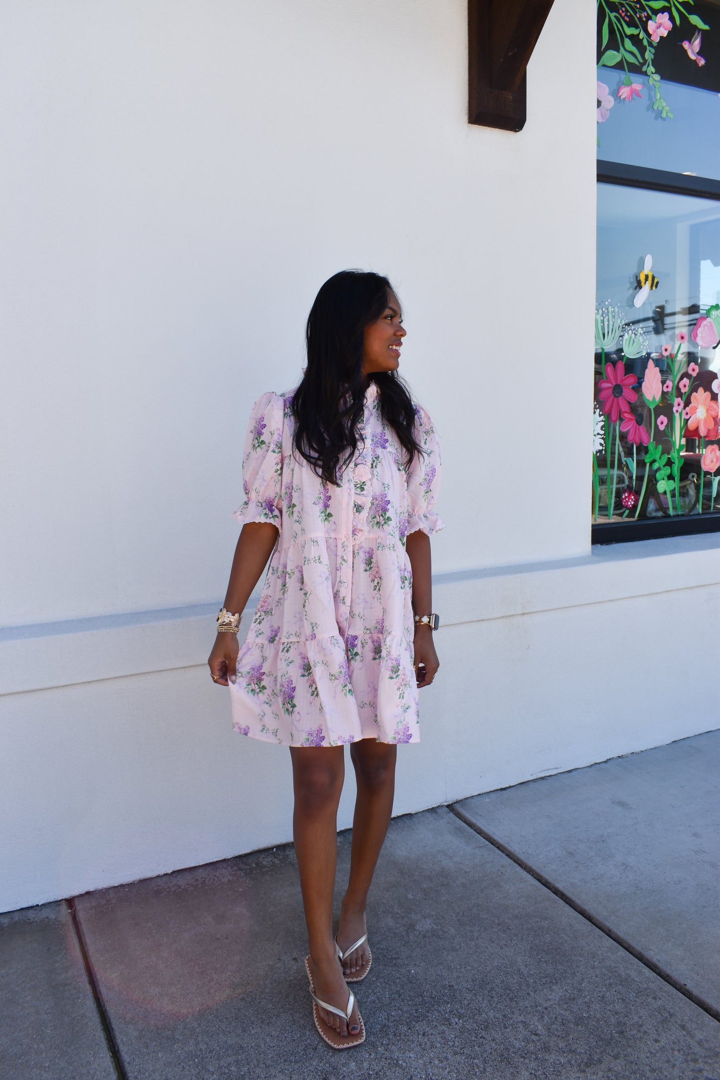 Pink Floral Ruffle Baby Doll Dress