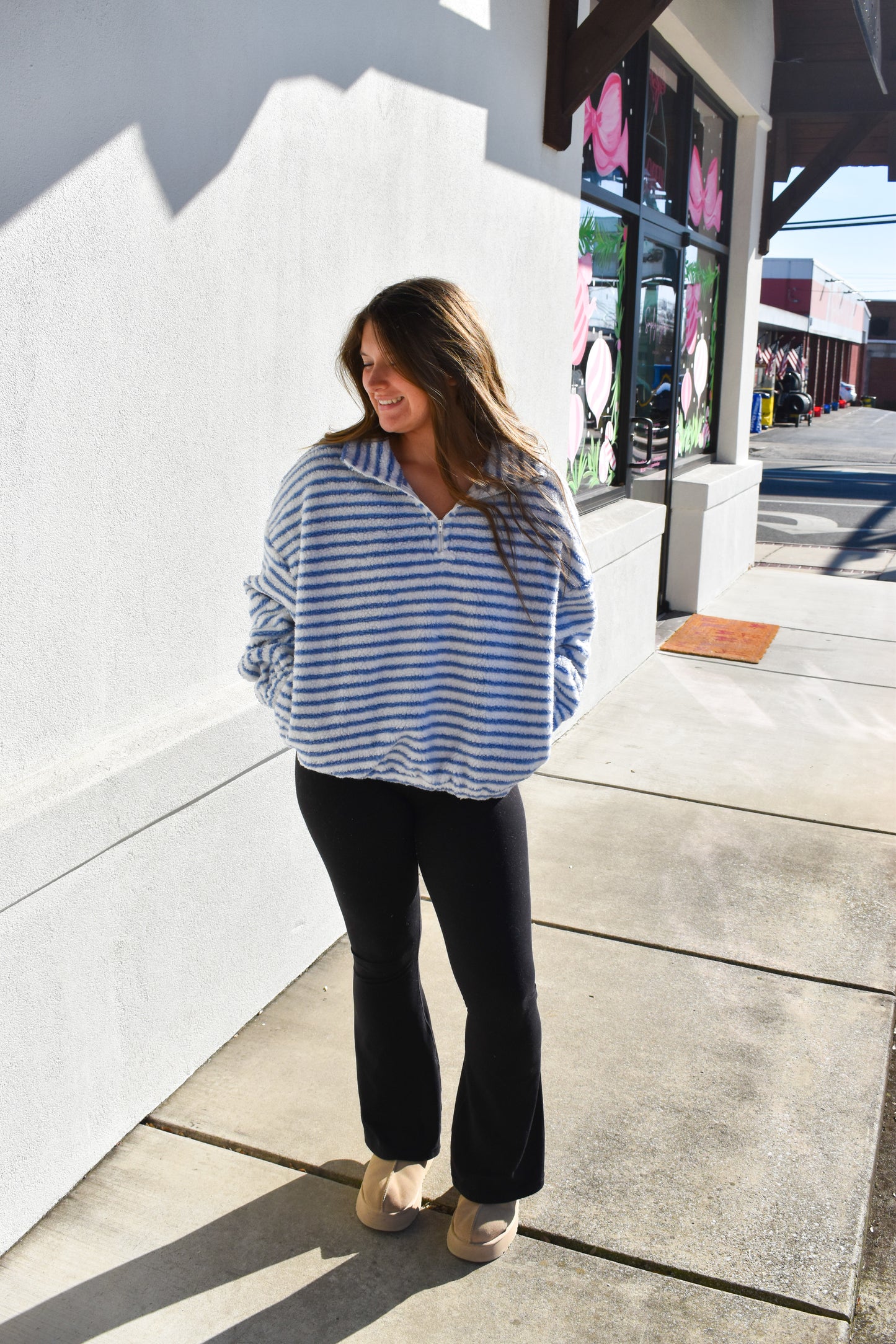 Liz Stripe Quarter Zip Fleece