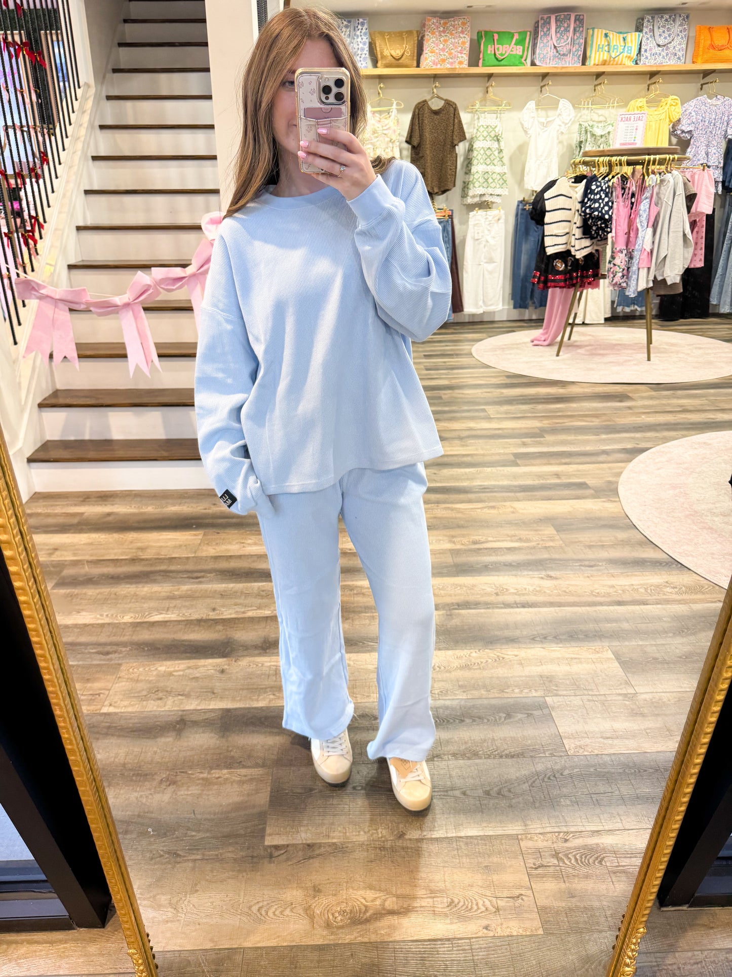 Lulu Mac Waffle Long Sleeve: Light Blue