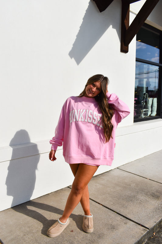 Lottie Pink Varsity Sunkissed Embroidered Mockneck: Lottie Pink