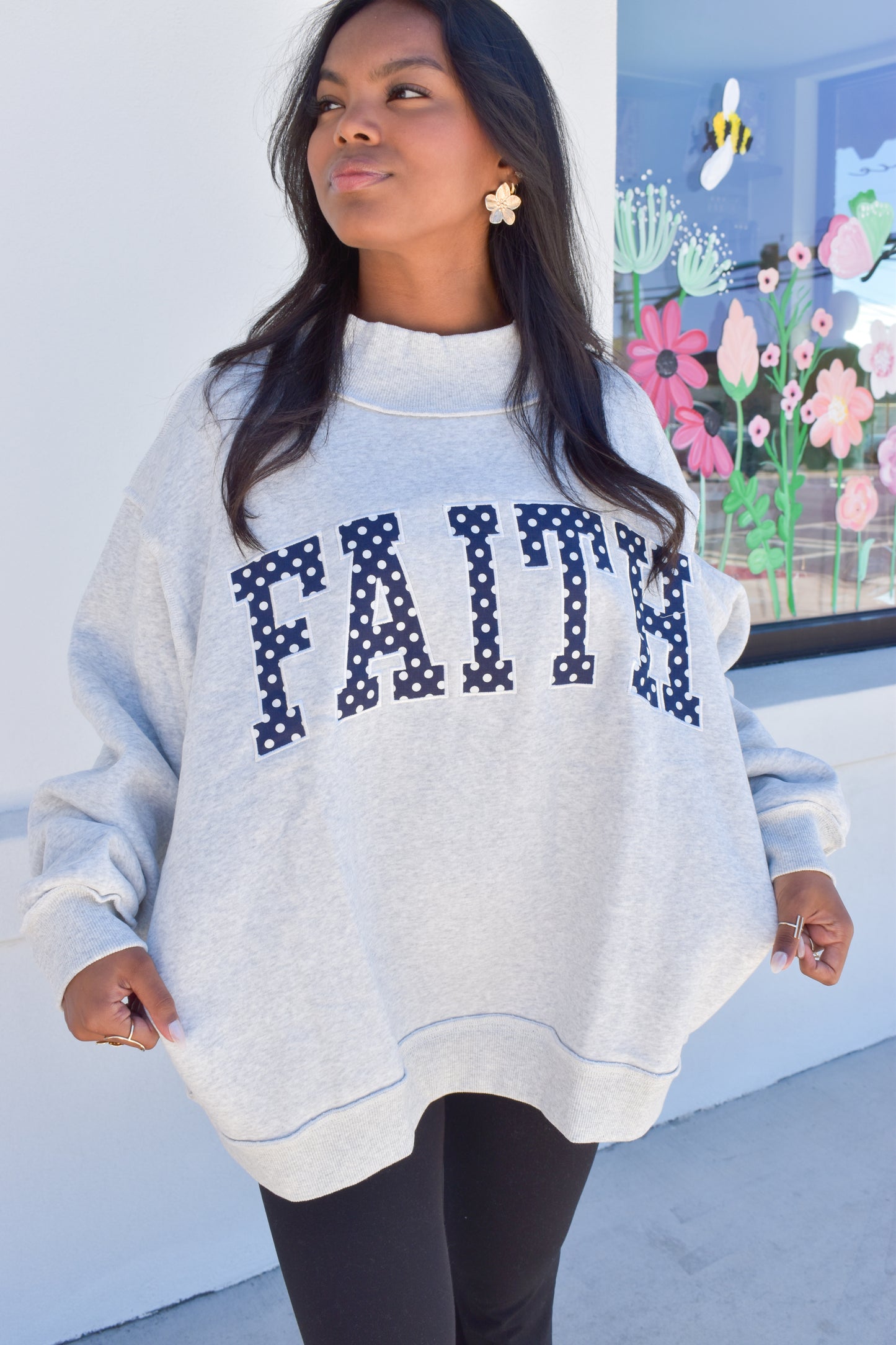 'FAITH' Embroidered Polka Dot Mockneck