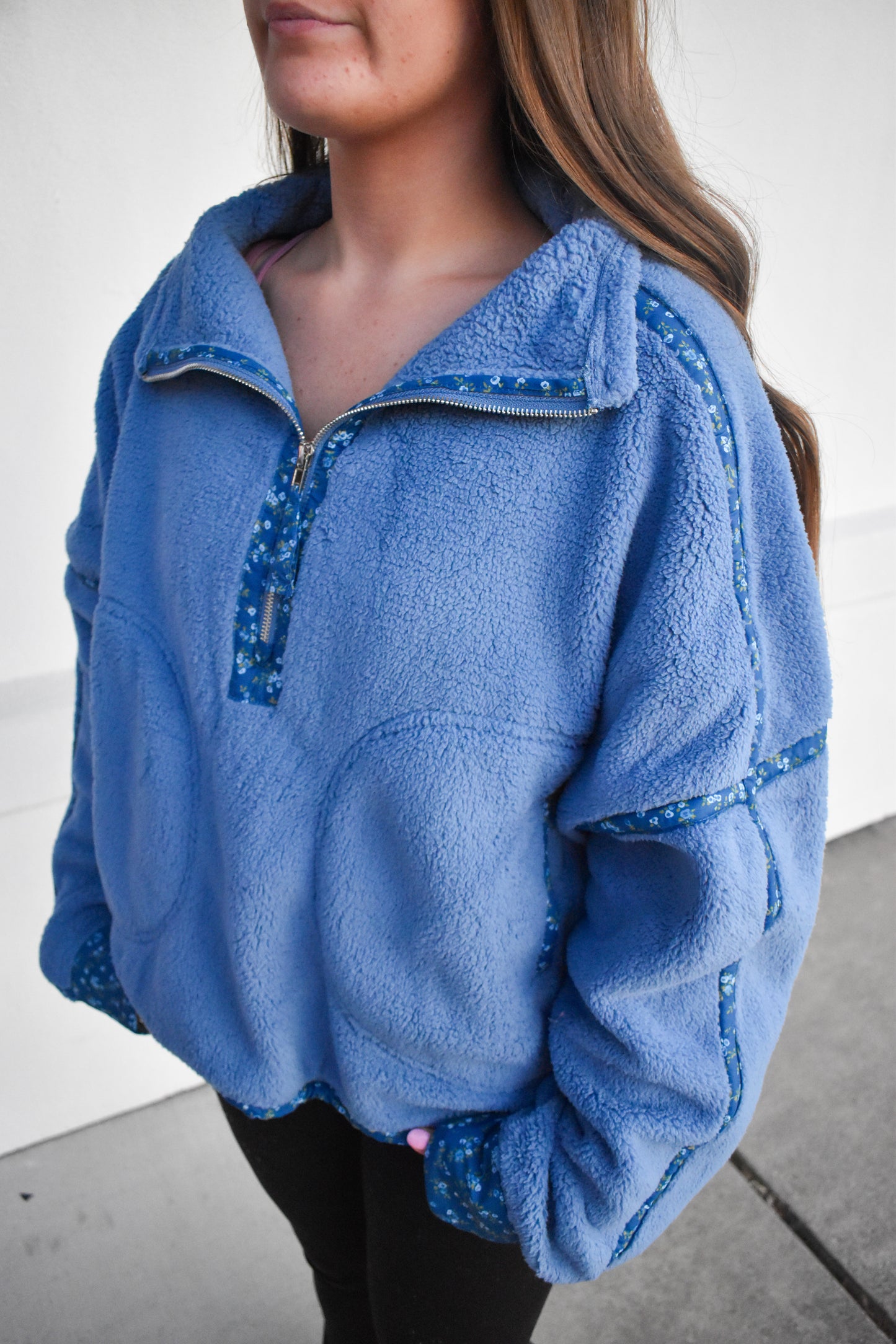 Floral Piping Detail Sherpa Jacket