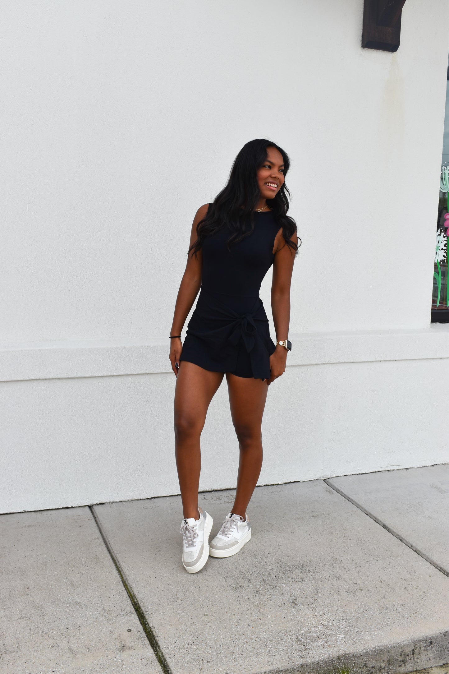Athletic Wrap Tie Dress: Black