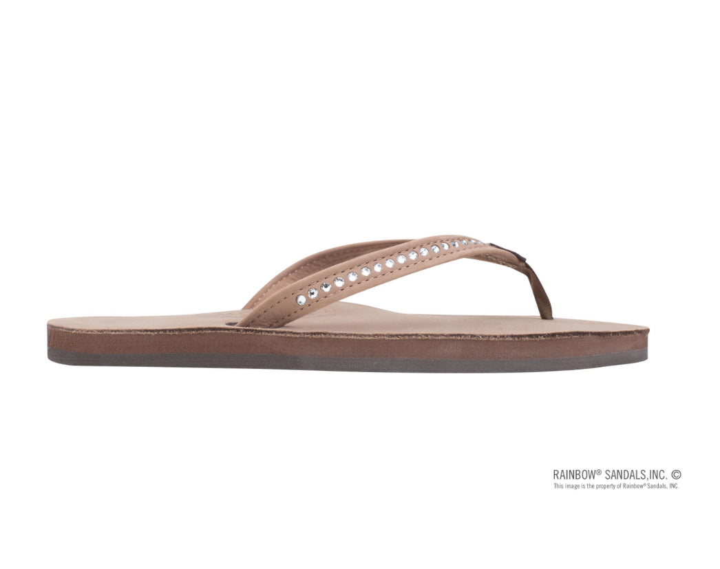 "Rainbow" Dark Brown Crystal Flip Flops