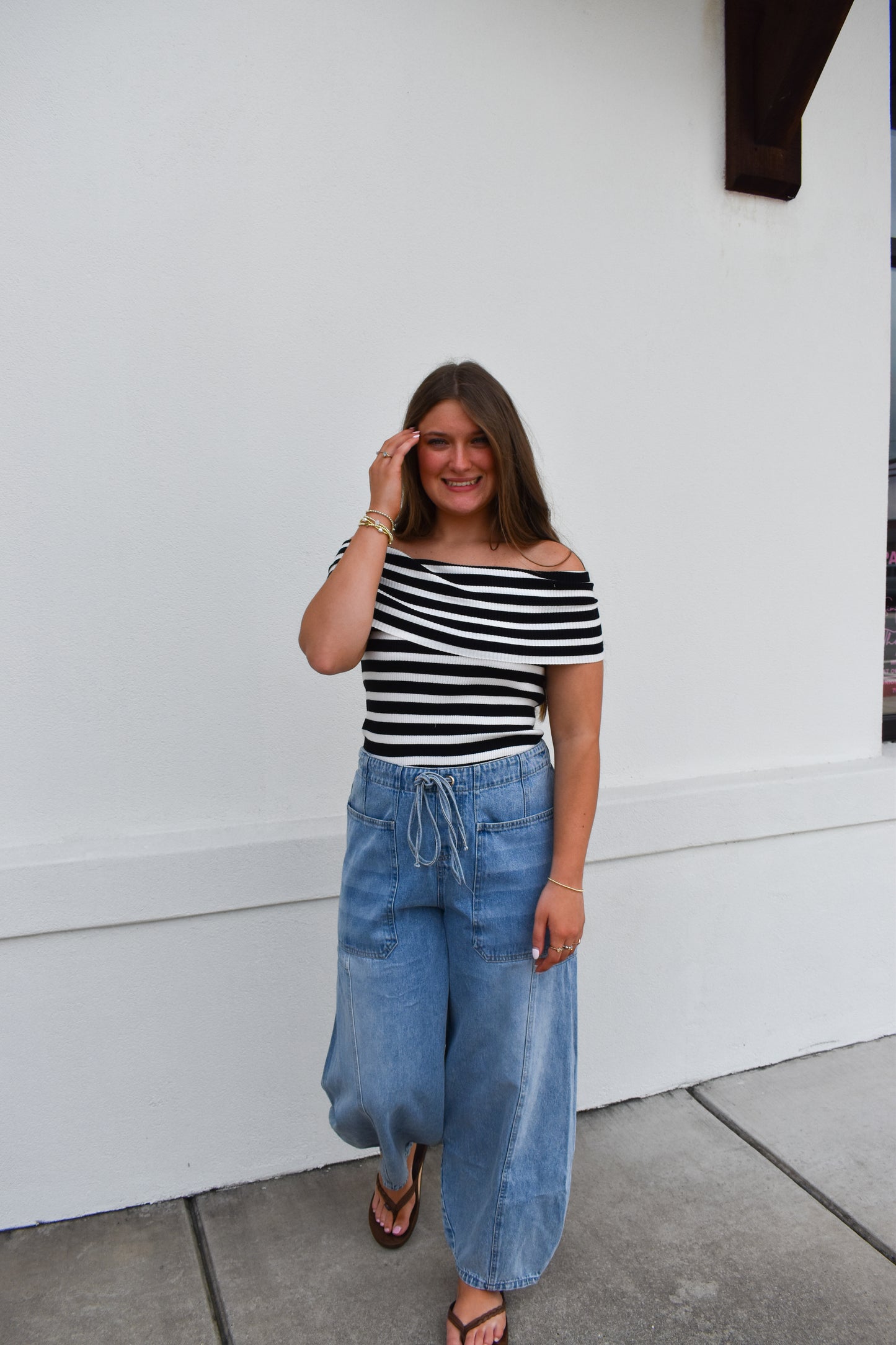 Striped Off The Shoulder Knit Top