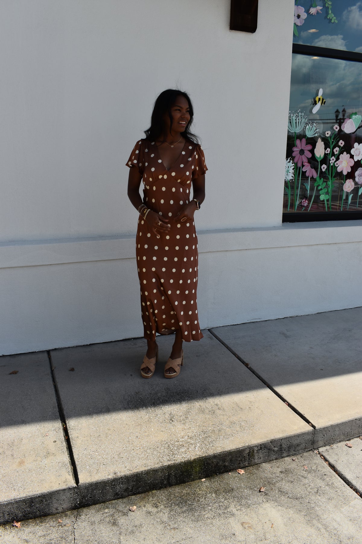 V Neck Satin Polka Dot Maxi