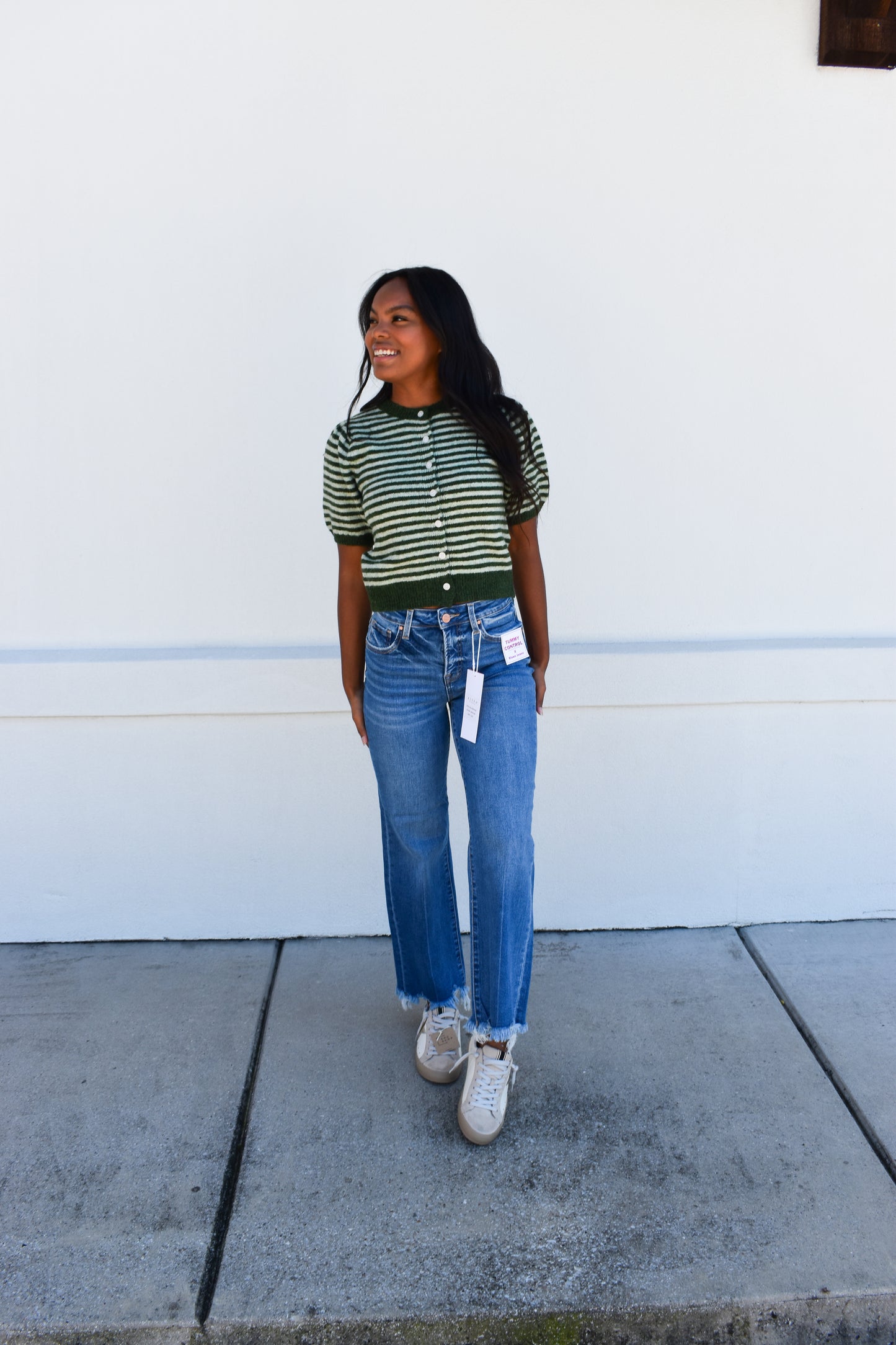 Puff Short Sleeve Stripe Cardi